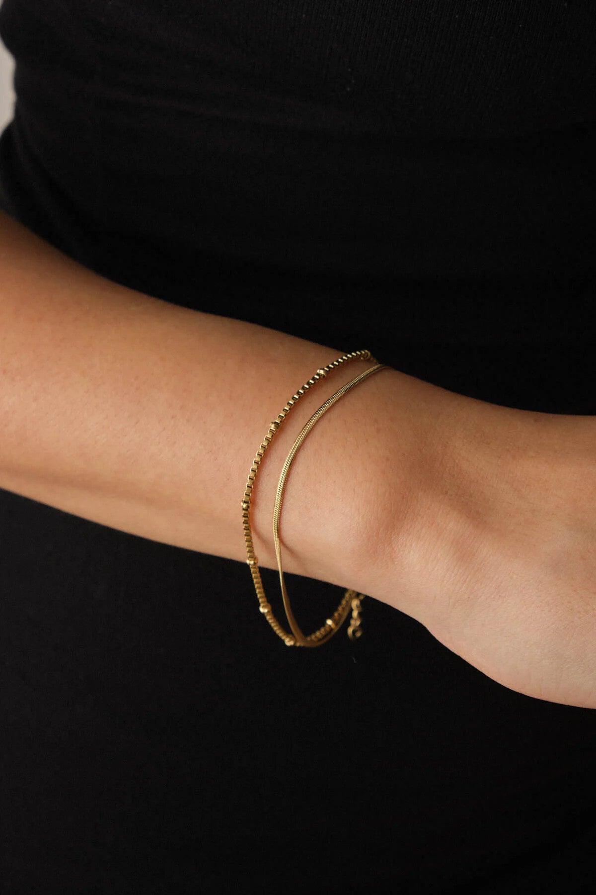 Çelik 2'li Kombin Ezme İtalyan Ve Toplu Kare Zincir Bileklik Minimal Kararmaz 17+4cm