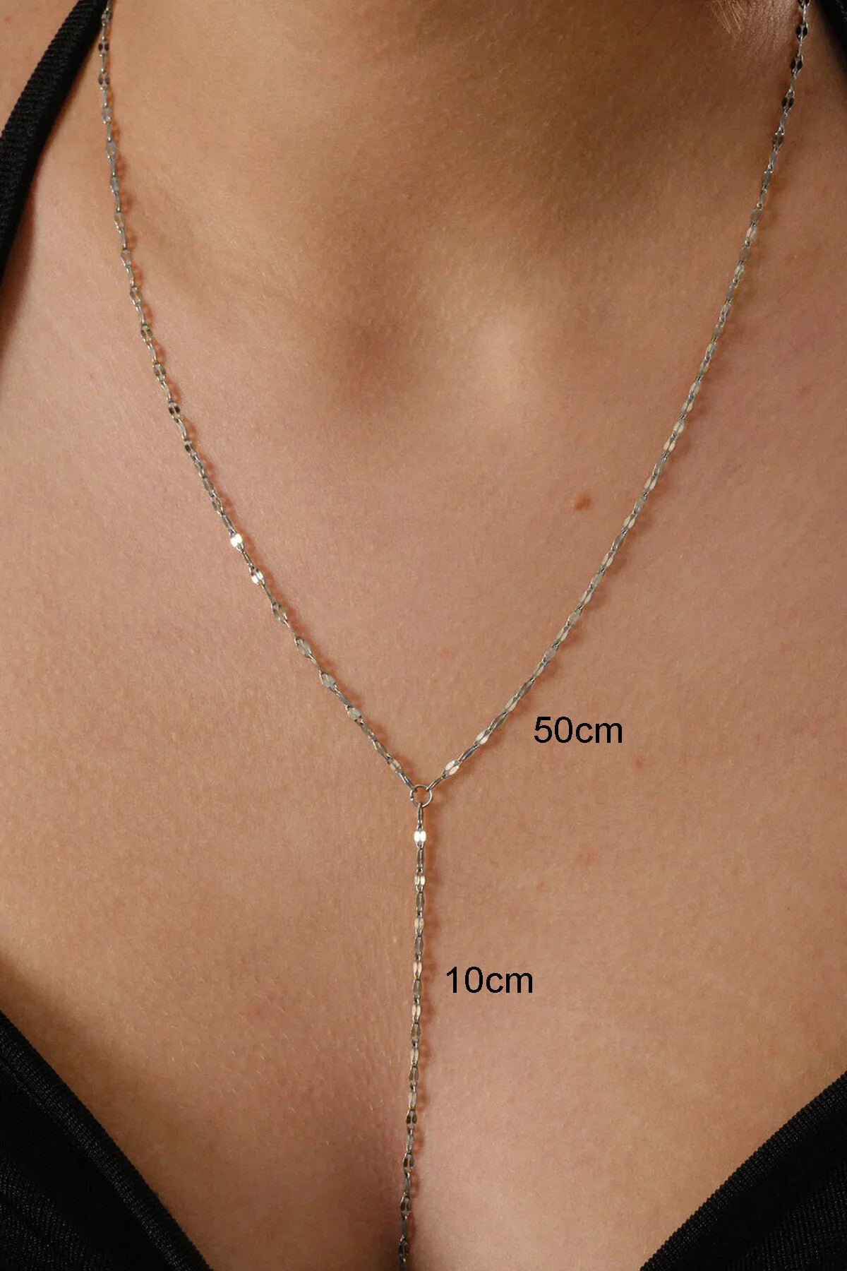 Çelik Dudak Y Kolye Aynalı Zincir Kolye 1mm Zarif Minimal 50cm