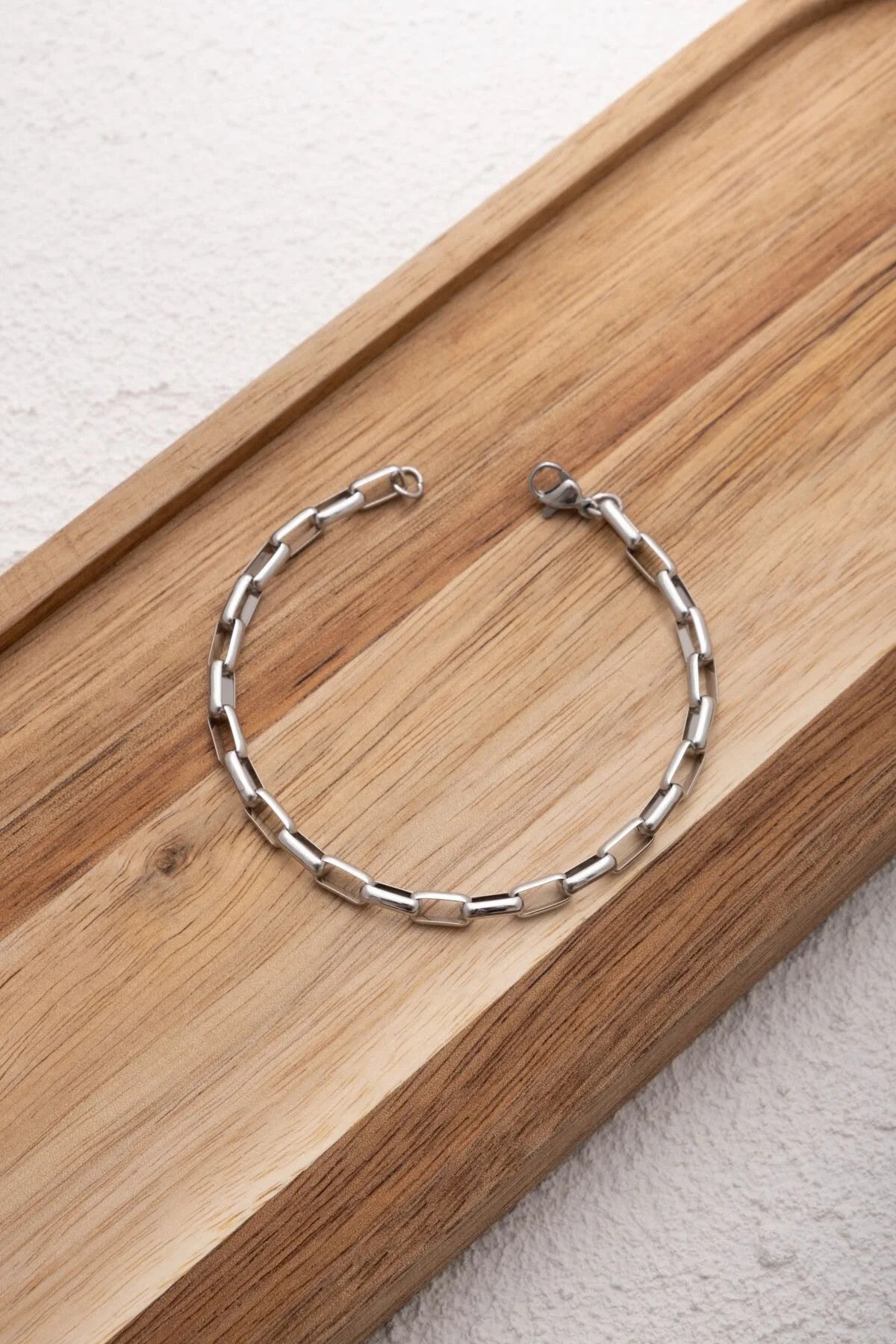 Çelik İnce Dikdörtgen Zincir Bileklik Kararmaz 4mm 17cm+4cm&21cm Günlük Kullanıma Uygun