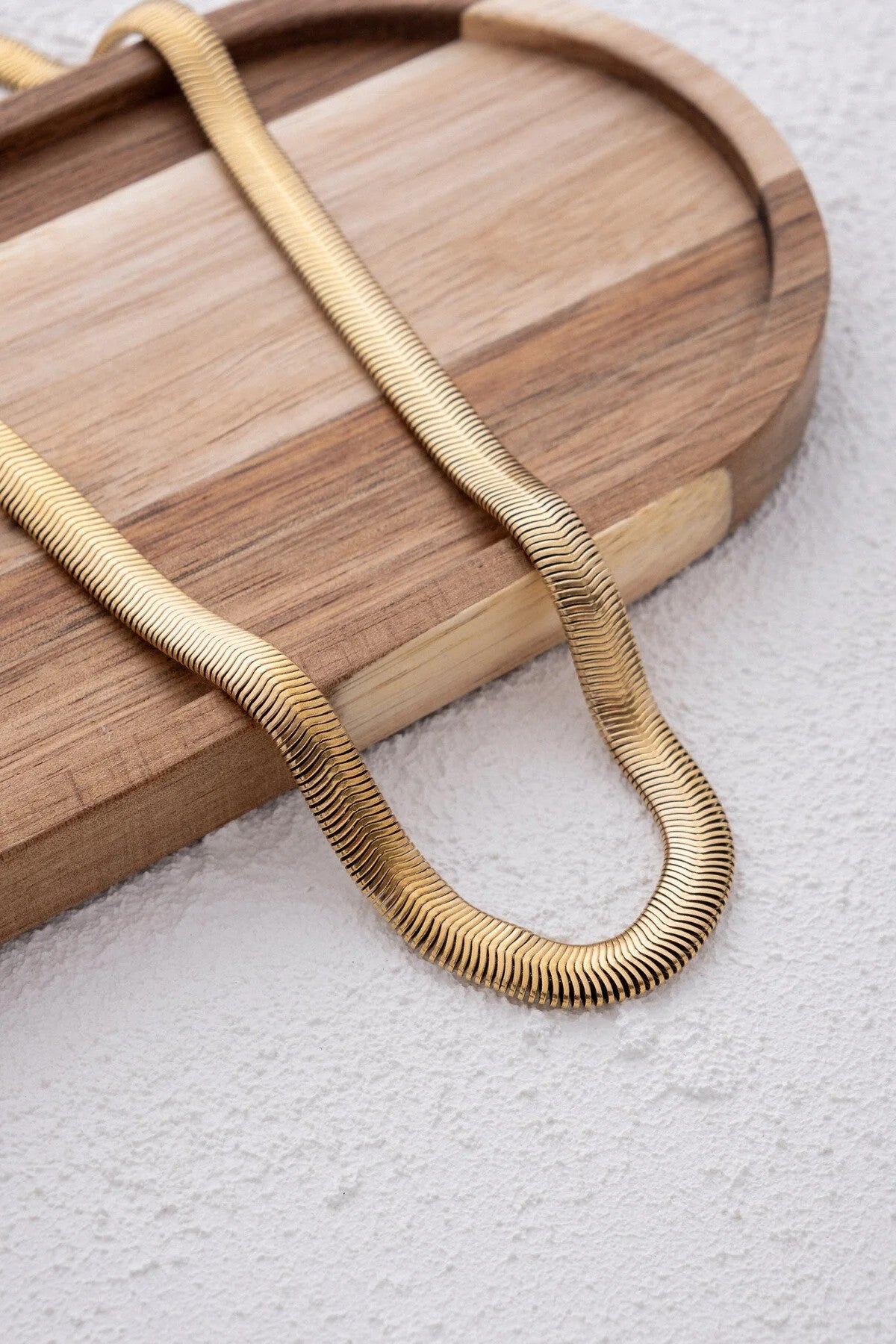 Çelik Kalın Yılan Kolye Balık Sırtı Yassı Zincir Kolye 5 mm Kararmaz 40cm+6cm