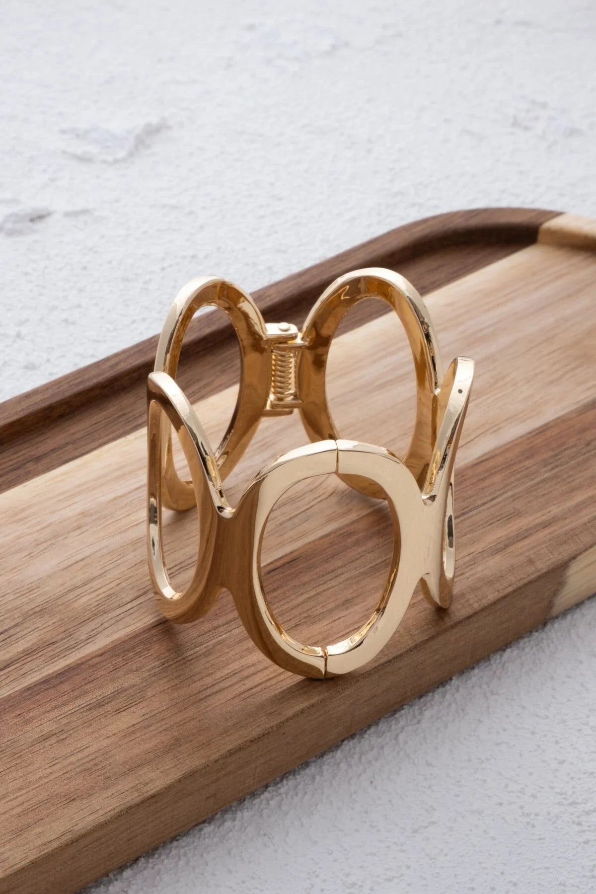 Büyük Kalın Kelepçe Bileklik Elips Daireli Altın Kaplamalı Çap 6cm