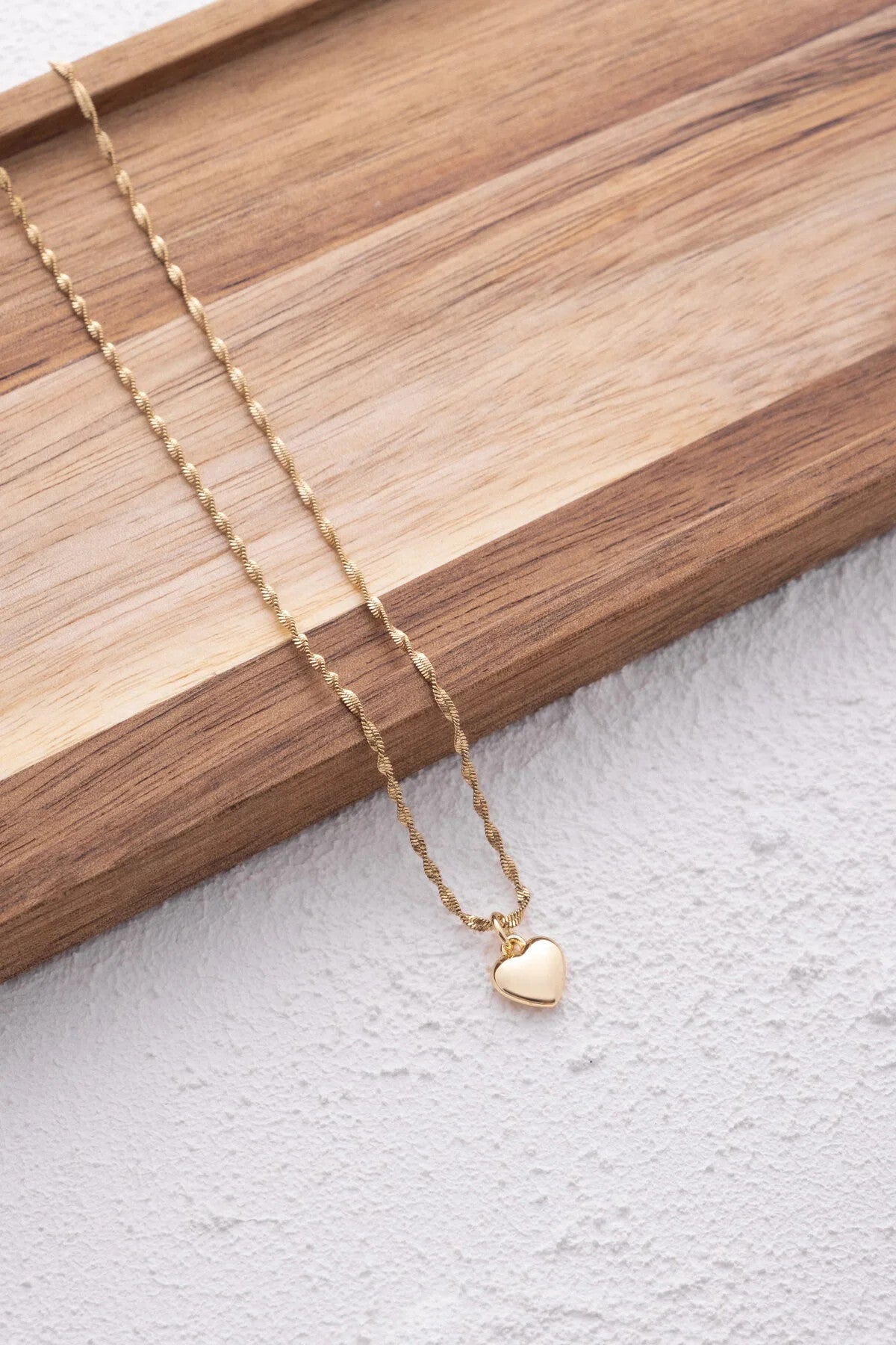 Çelik Kalp Kolye Oval Kenarlı İnce Burgu Singapur Zincirli Kararmaz 45cm