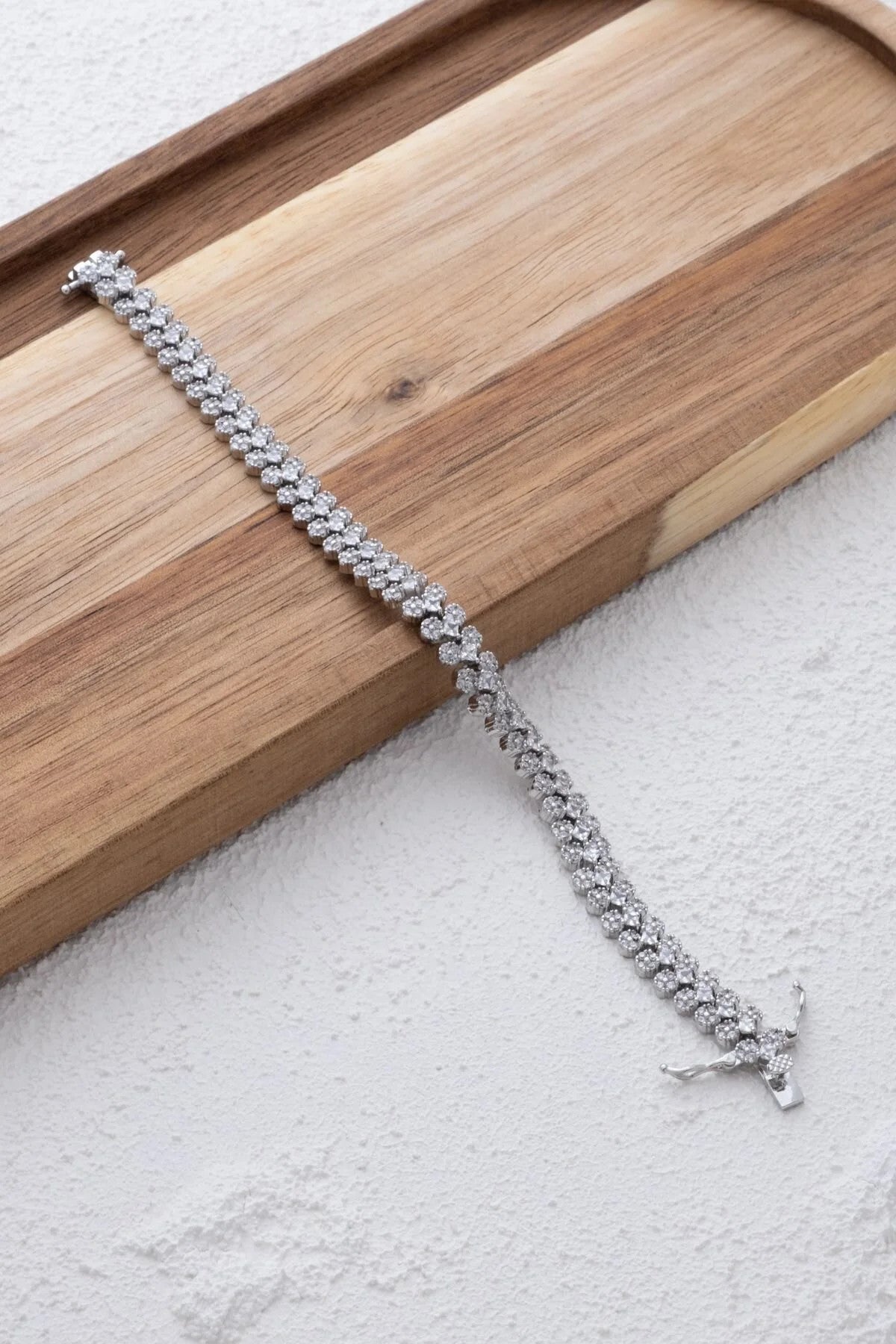 VIP Kalpli Su yolu Bileklik Rodyum Kaplı Zirkon Taşlı Gümüş 17cm