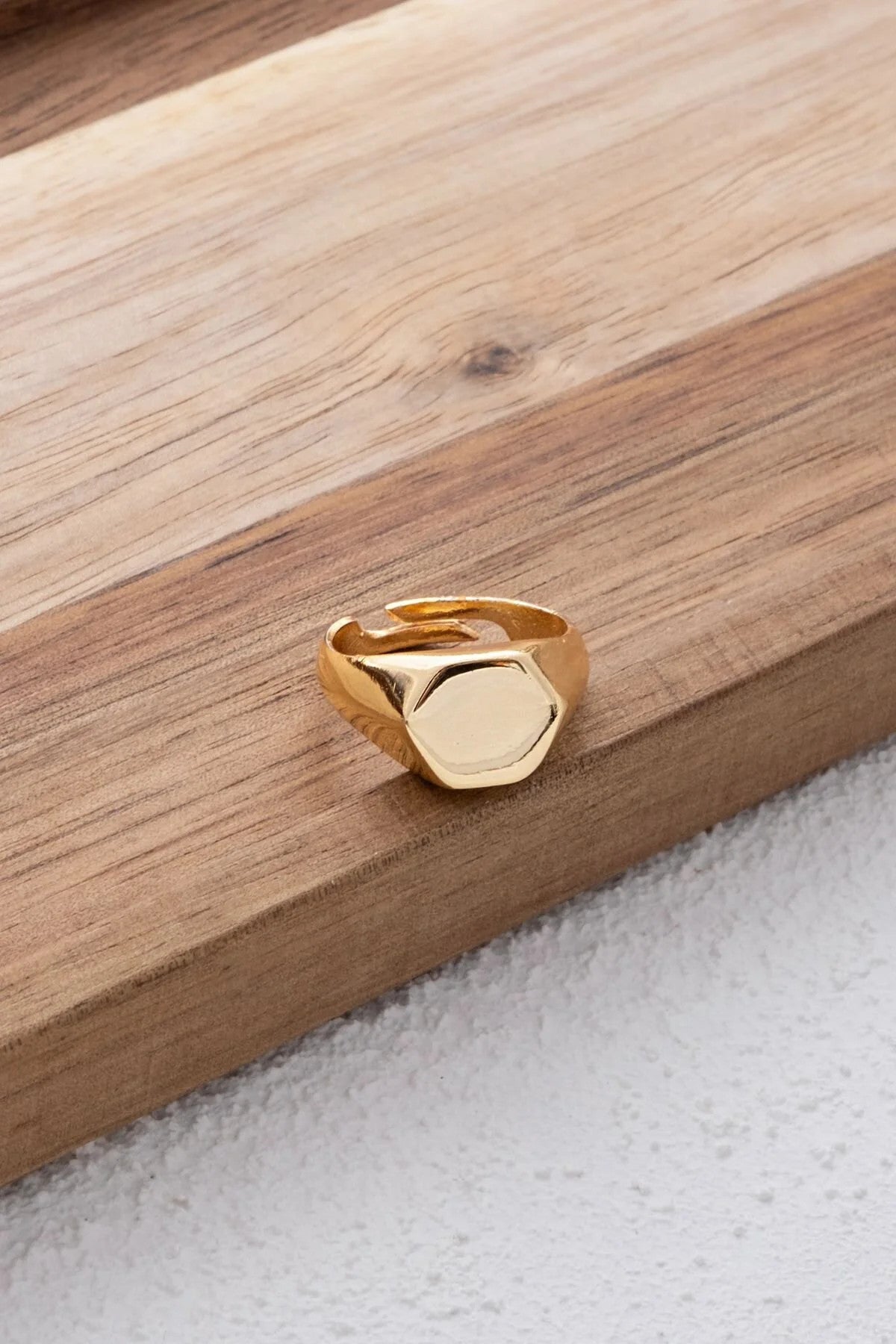 Altıgen Şövalye Yüzük Altın Plaka Free Size Ayarlanabilir