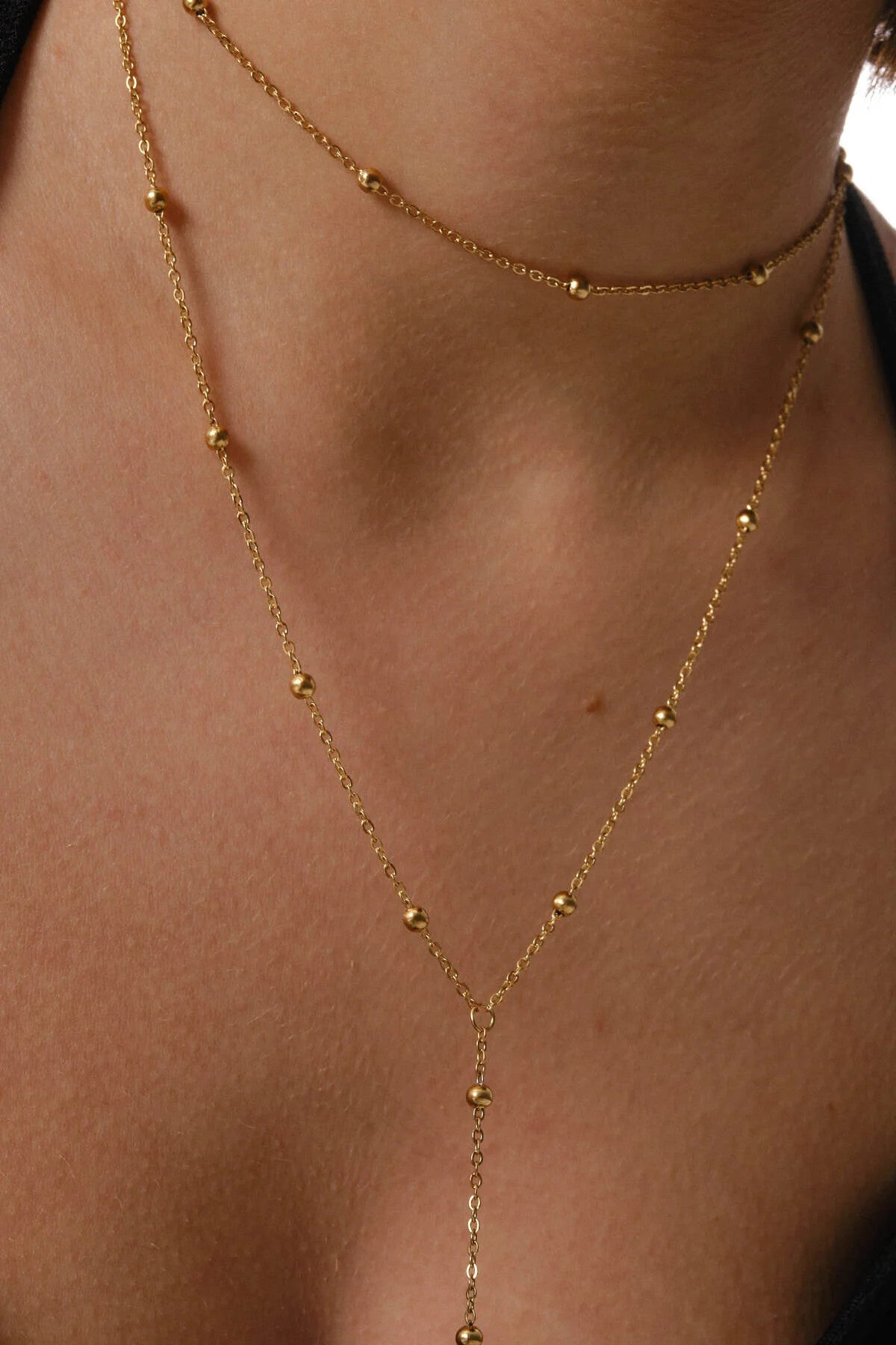 Çelik Dorika Y Kolye Toplu Zincir Choker Dekolte Kolye 1mm Zarif Minimal