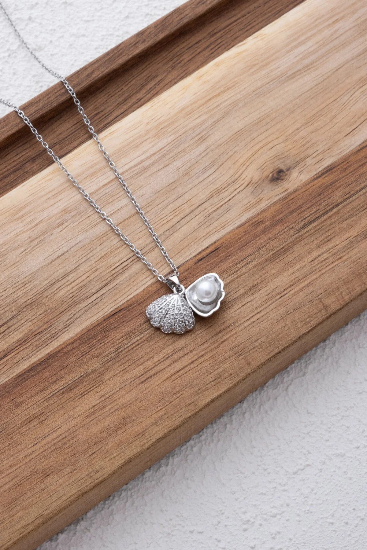 Çelik Incili Istiridye Kolye Kararmaz Inci Kolye 40cm 5cm