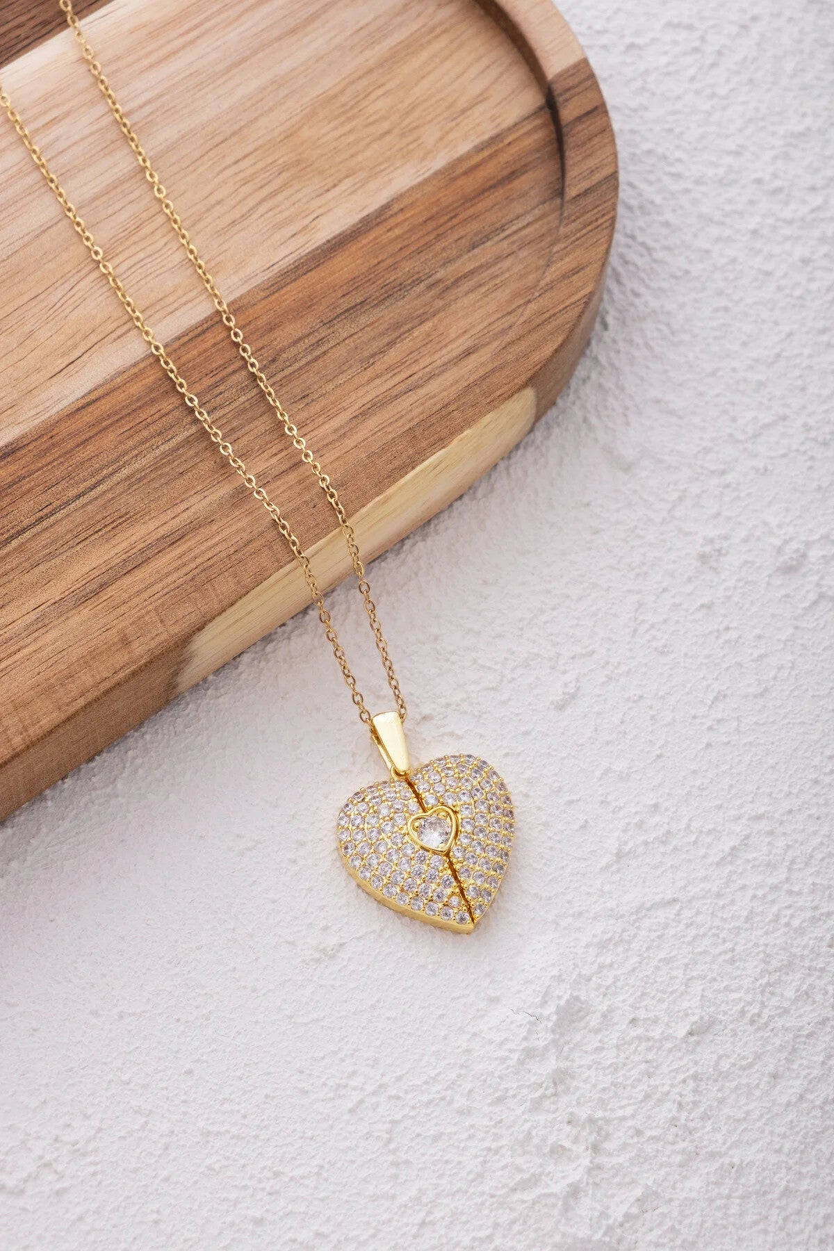 Çelik Taşlı Kalp Kolye Kararmaz