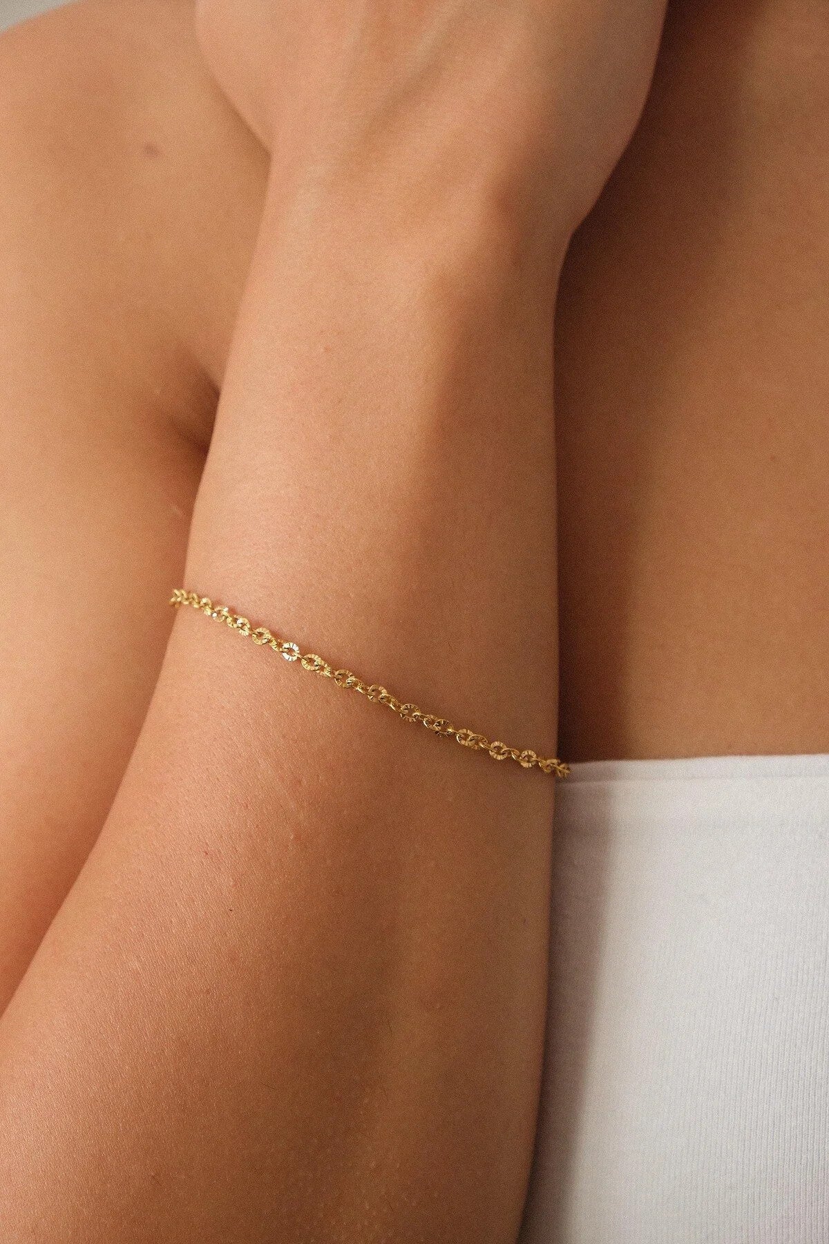 Çelik Halat Çizgili Zincir Bileklik Kararmaz 17+4cm 2mm Klasik Forse Işlemeli Zincir Zarif Minimal