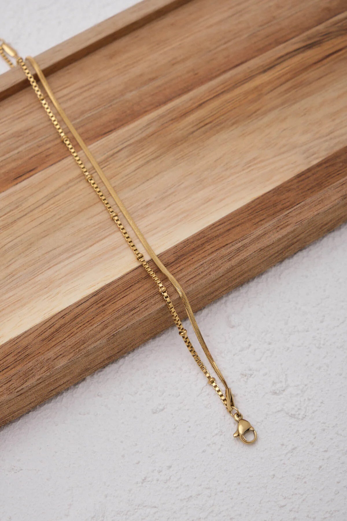 Çelik 2'li Kombin Ezme İtalyan Ve Toplu Kare Zincir Bileklik Minimal Kararmaz 17+4cm