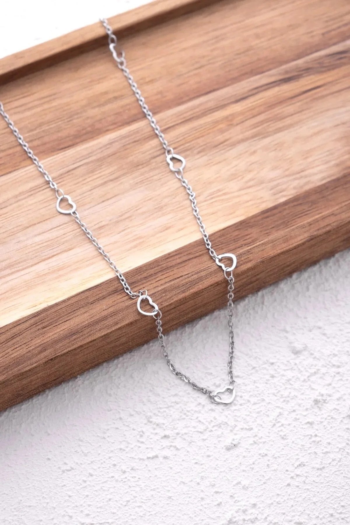 Çelik Kalpli Ince Klasik Zincir Kolye Ince Forse Kalp Zincir 1mm Zarif Minimal