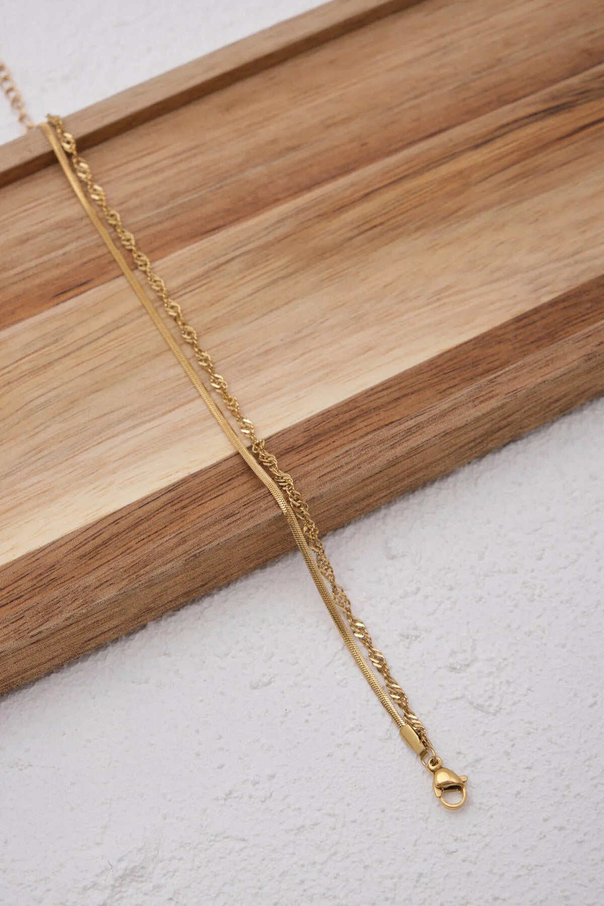 Çelik 2'li Kombin Ezme İtalyan Ve Singapur Zincir Bileklik Kararmaz 17+4cm