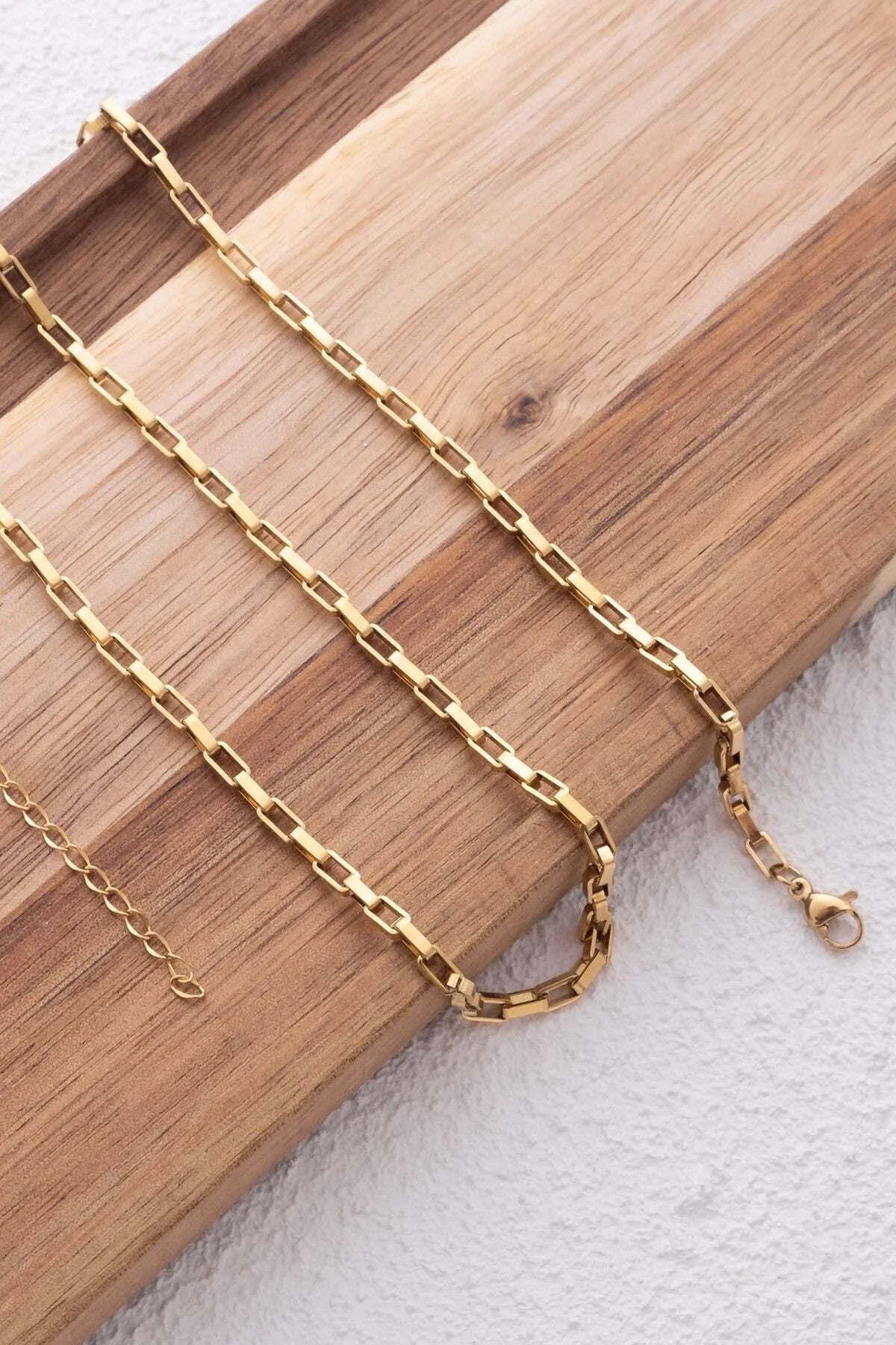 Çelik Dikdörtgen Bel Zinciri Denizde Yazın Günlük Kullanıma Uygun Kararmaz Zincir 60-75cm 3mm