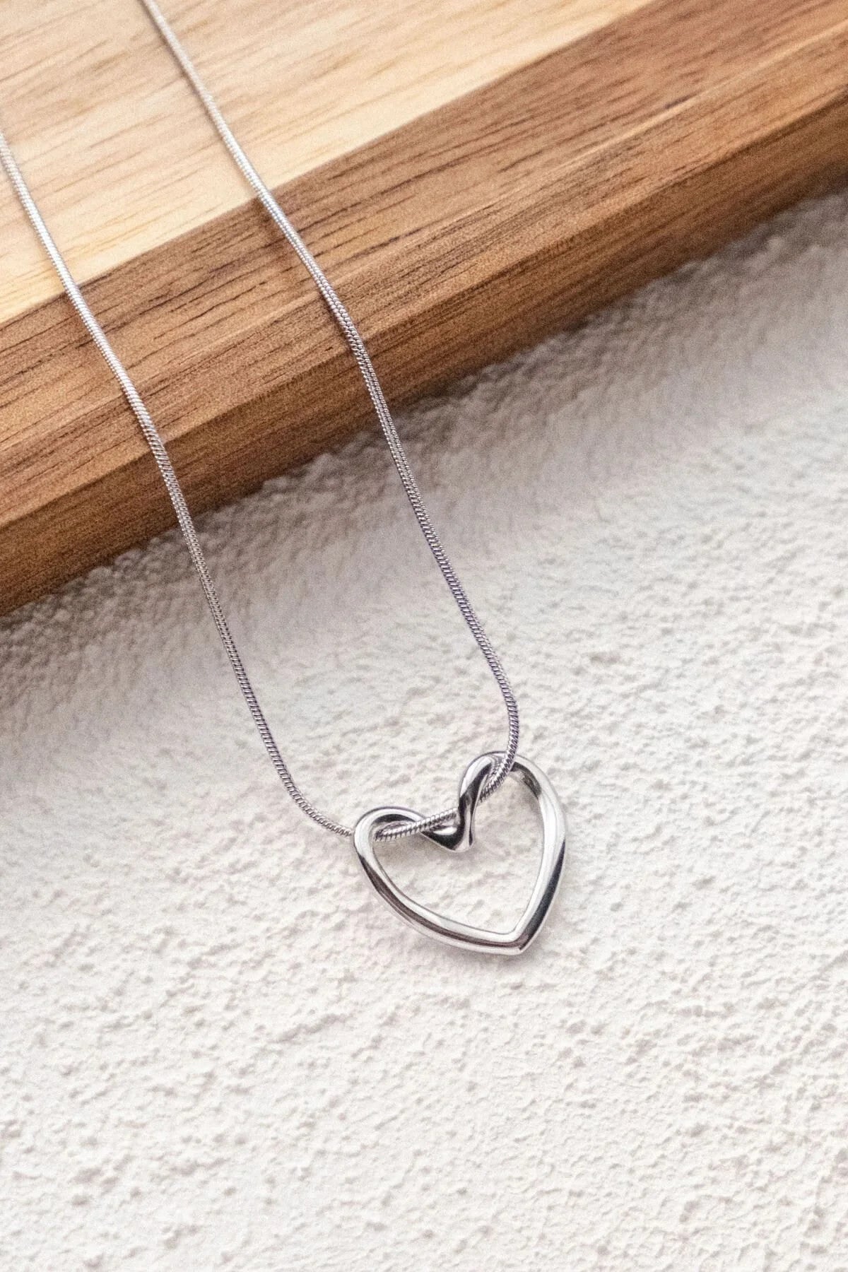 Çelik Düğüm Kalp Kolye İnce Balık Sırtı Zincirli Kararmaz 45cm