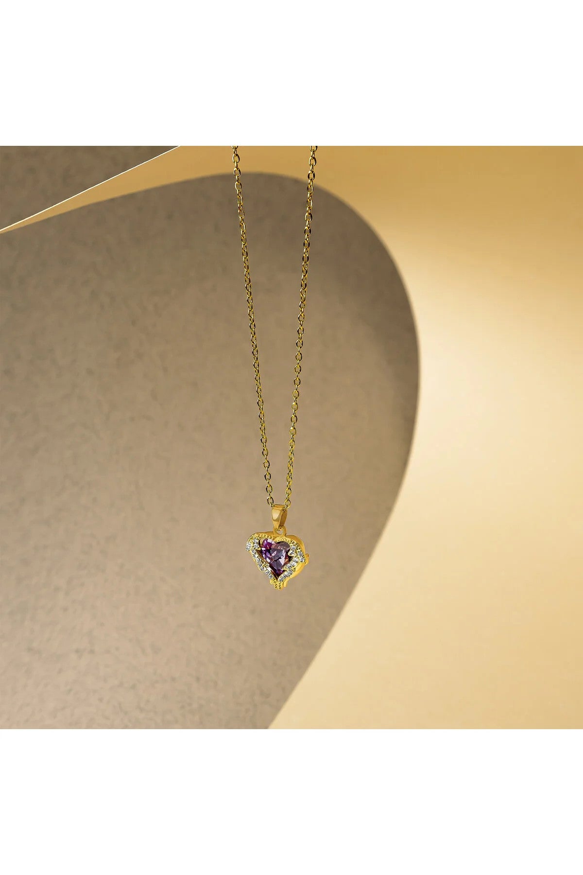 Çelik Rekli Taş Kalp Kolye Kararmaz