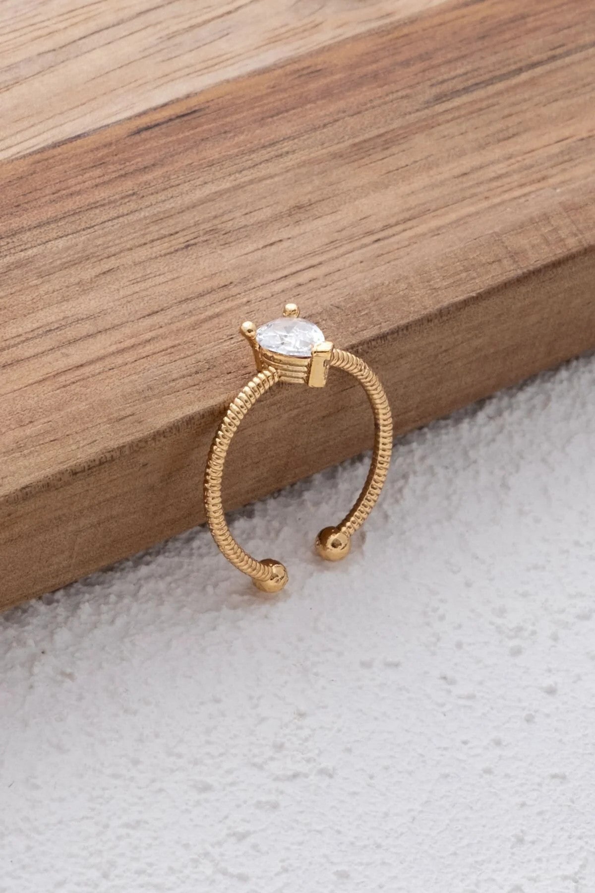 Damla Taşlı Yüzük Kraliyet Yüzük Beyaz Taş Minimal Free Size Ayarlanabilir