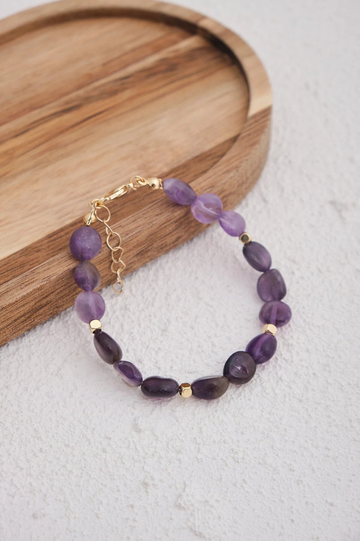 Ametist Doğal Taş Bileklik 17cm+4cm El İşi Özel Yapım Gerçek Ametist Taş