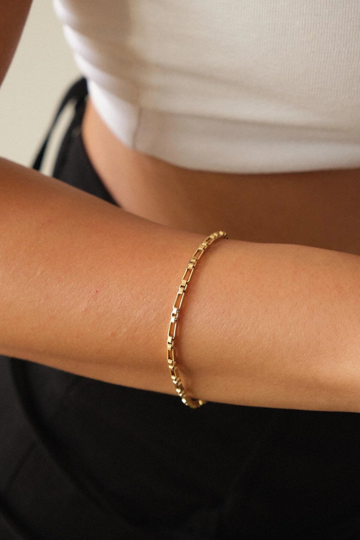 Çelik Dikdörtgen Kare Bileklik Kutu Dikdörtgen Bileklik 2mm Kararmaz 17cm+4cm-21cm