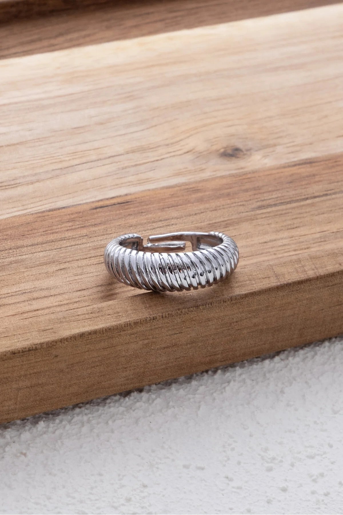 Midye Yüzük Çizgili Plaka İstiridye Free Size Ayarlanabilir Ölçü