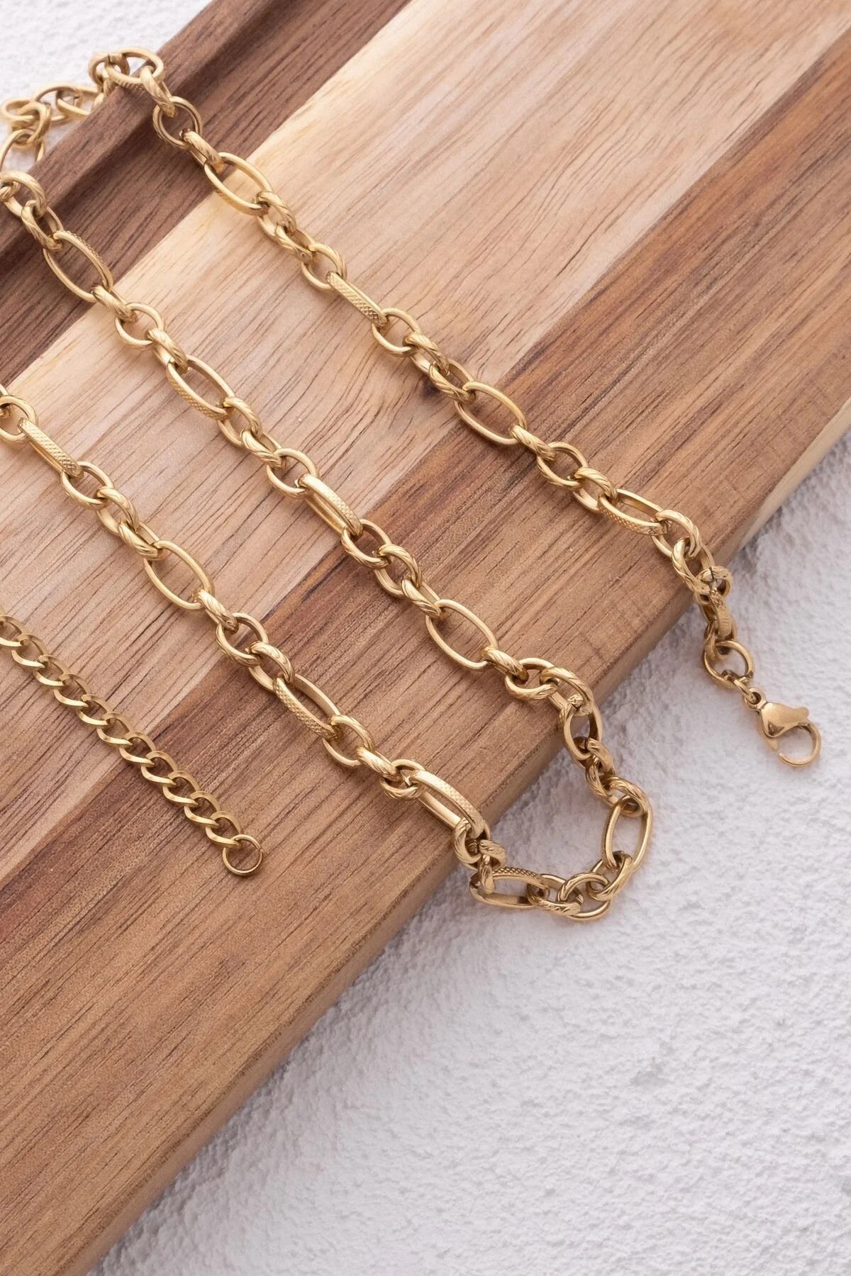 Çelik Oval Halka Ataç Bel Zinciri Günlük Kullanıma Uygun Tıknaz Doku Kablo Zincir 60-75cm 5mm