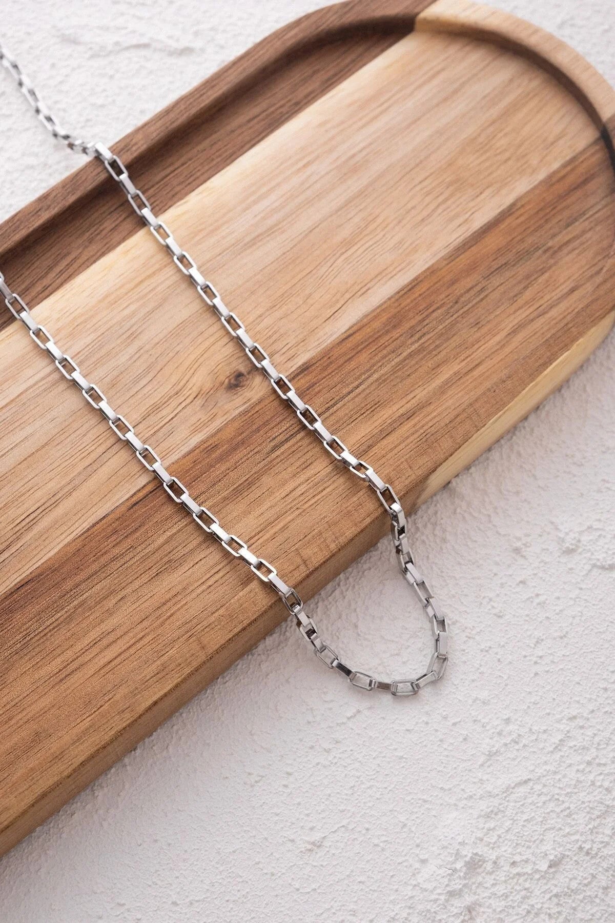 Çelik Dikdörtgen Erkek Zincir Kolye 3mm Kararmaz