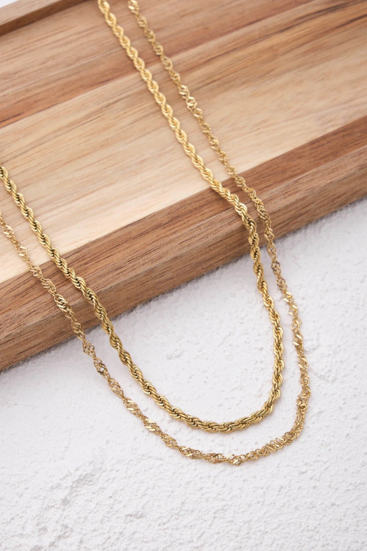 Çelik 2'li Kombin Singapur ve Burgu Zincir Kolye Minimal Kararmaz 45cm