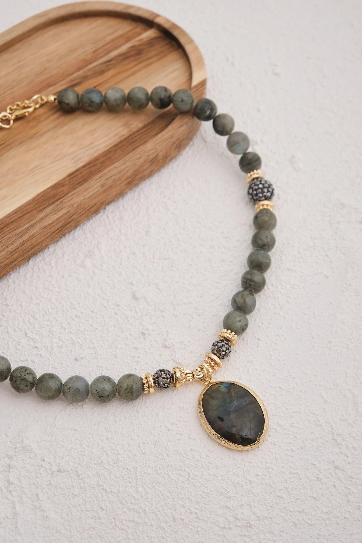 Labradorit Doğal Taş Kolye 40cm+5cm El İşi Özel Yapım Gerçek Labradorit Taşı