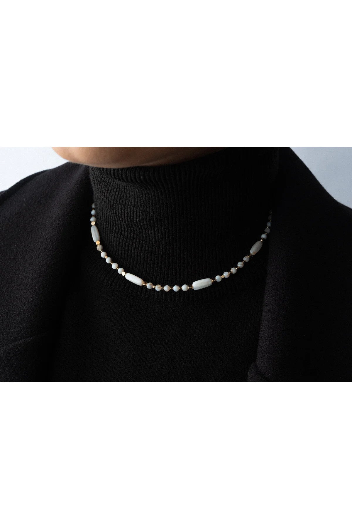 Sedef Doğal Taş Kolye 40cm