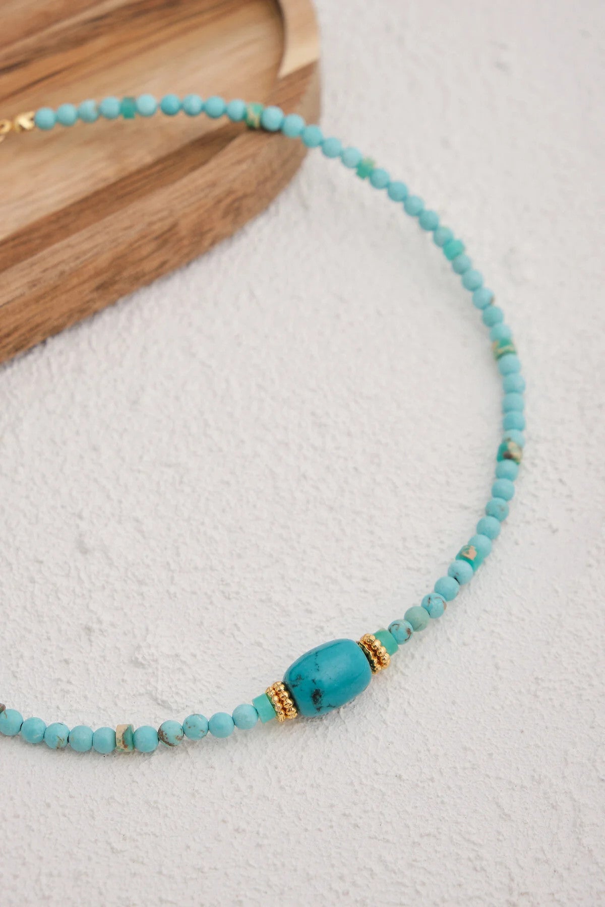 Turkuaz Doğal Taş Kolye 40cm+5cm El İşi Özel Yapım Gerçek Mavi Turkuaz Taş