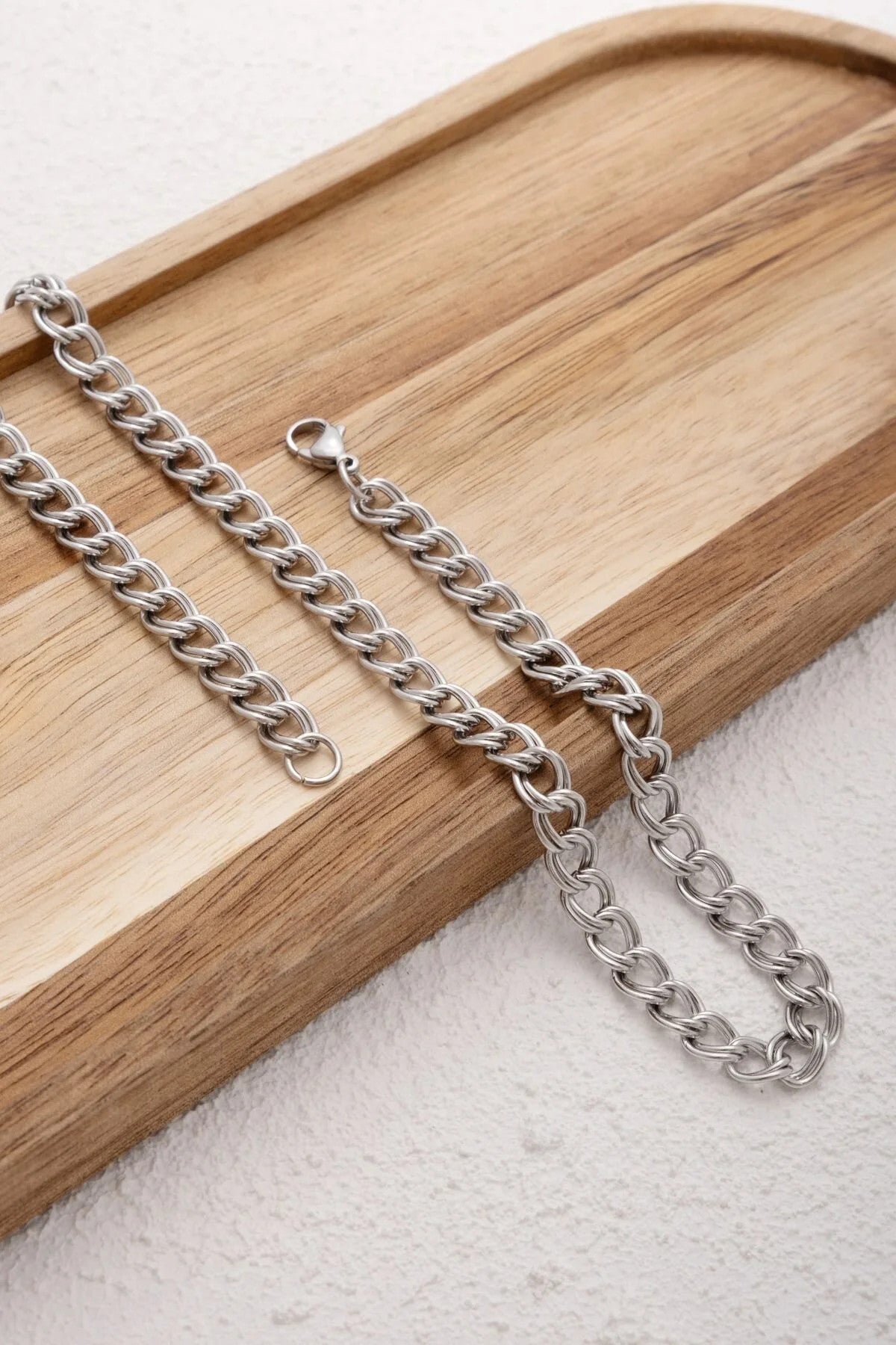 Çelik Çift Halkalı Bel Zinciri Kalın İç İçe Geçmeli Zincir 7mm 60-75cm Kararmaz