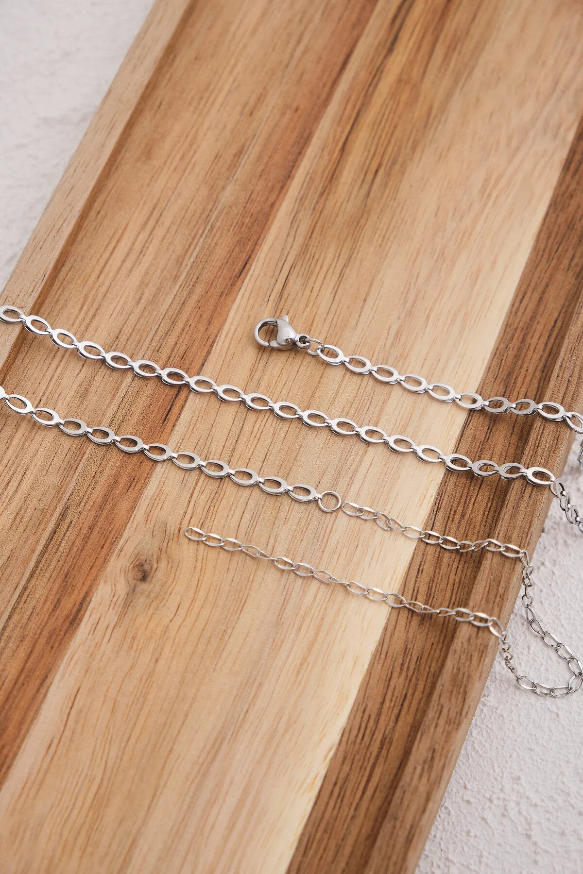 Çelik Arpa Bel Zinciri Günlük Kullanıma Uygun Kararmaz Buğday Zincir 60cm+15cm 3mm