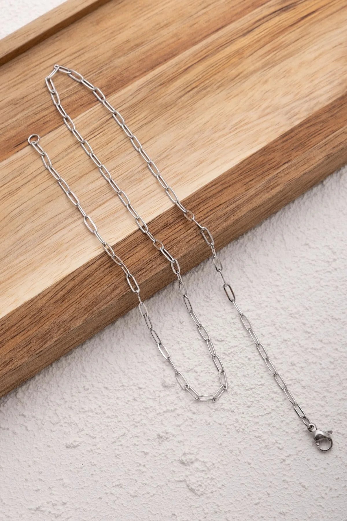 Çelik Ataç Oval Halka Bel Zinciri Günlük Kullanıma Uygun Kararmaz Kablo Bel Zincir 2mm 60+75cm