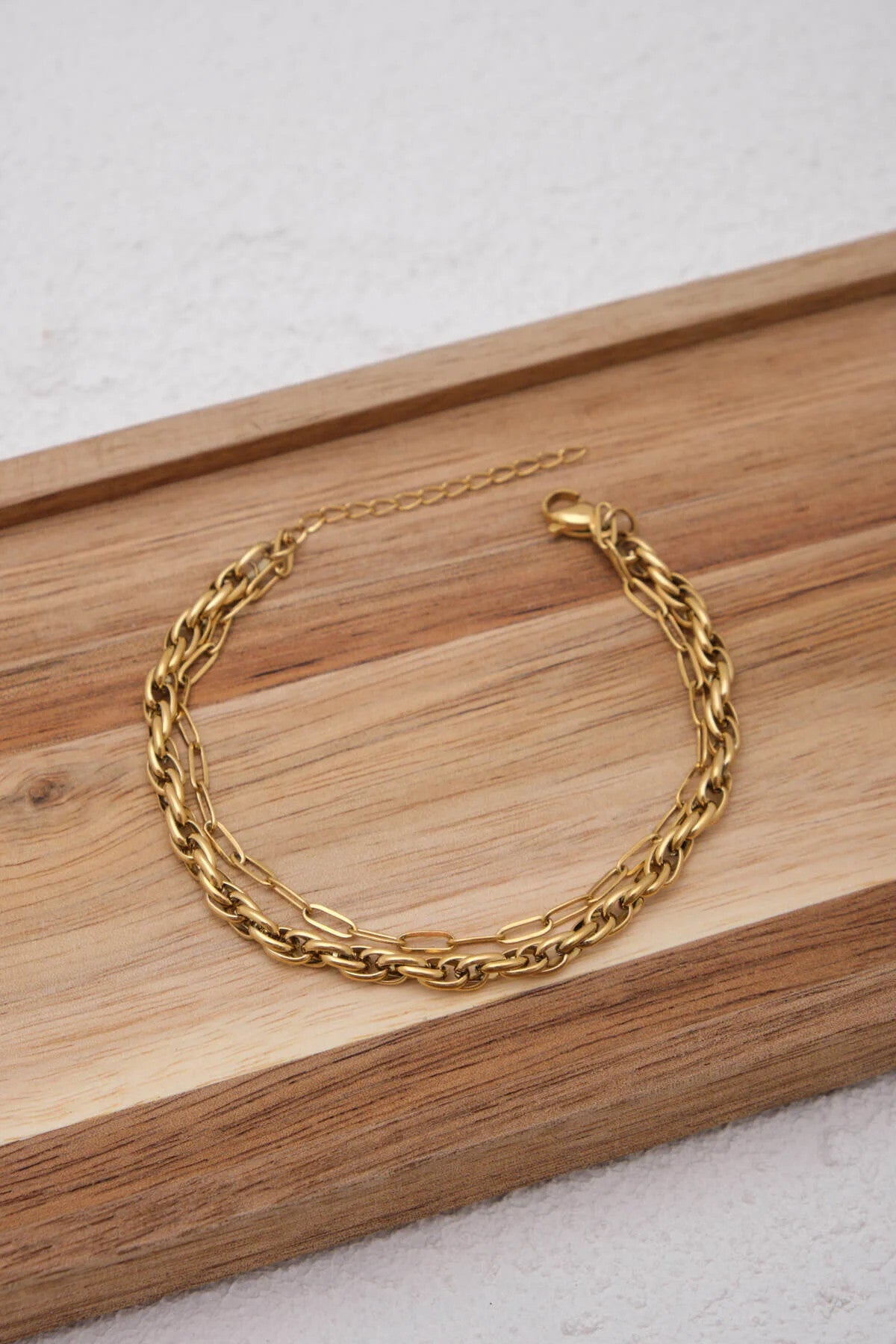 Çelik 2'li Kombin Ataç ve Sarmal Zincir Bileklik Minimal Kararmaz 17+4cm