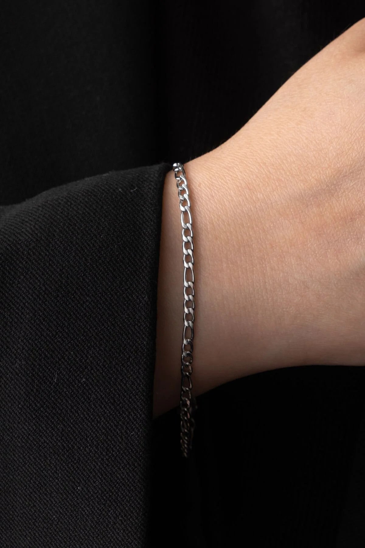 Çelik İnce Set Figaro Zincir Kolye Bileklik Set Kararmaz 3mm Unisex 45cm&18cm