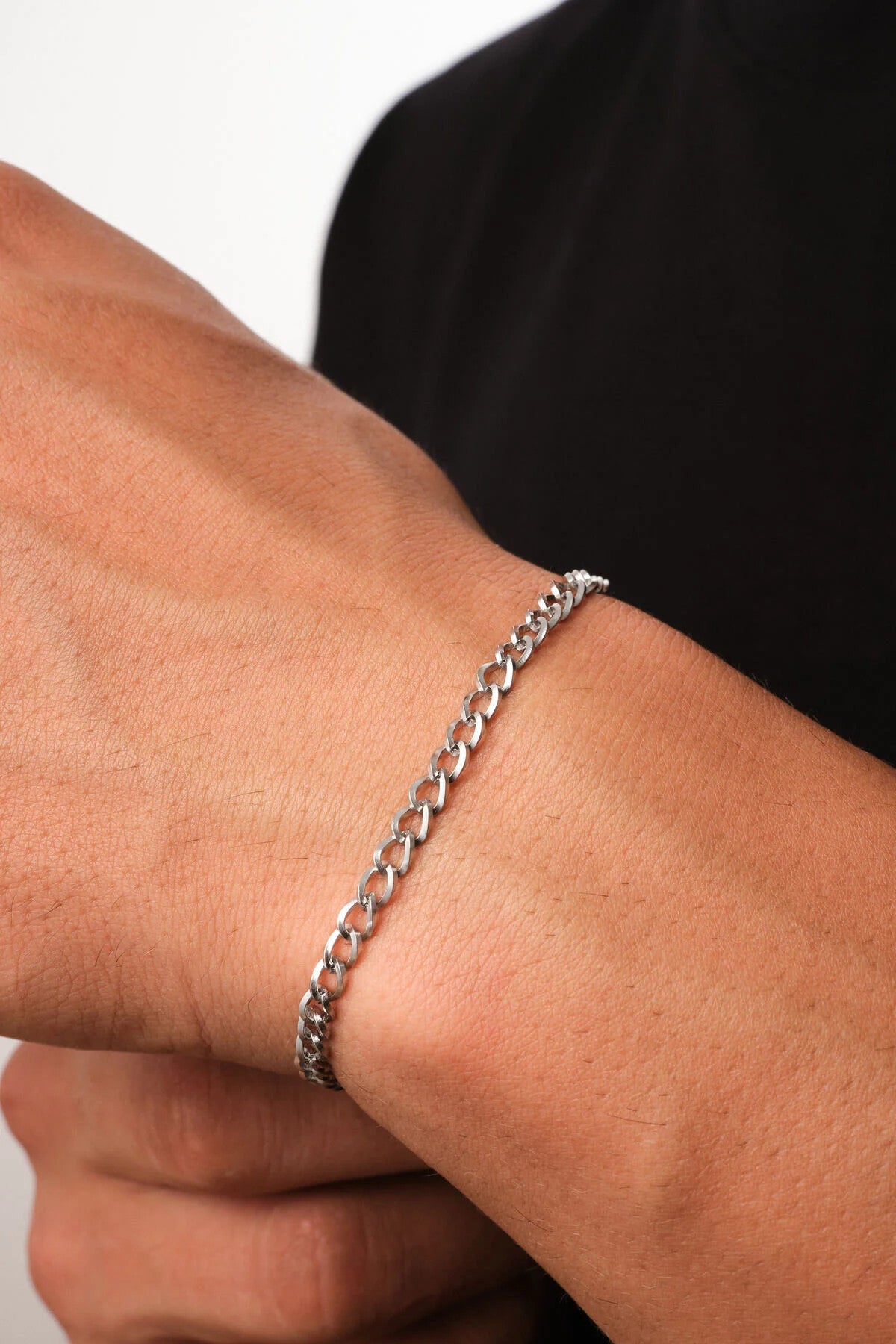 Çelik Klasik Kalın Erkek Zincir Bileklik 4mm Kararmaz 20cm