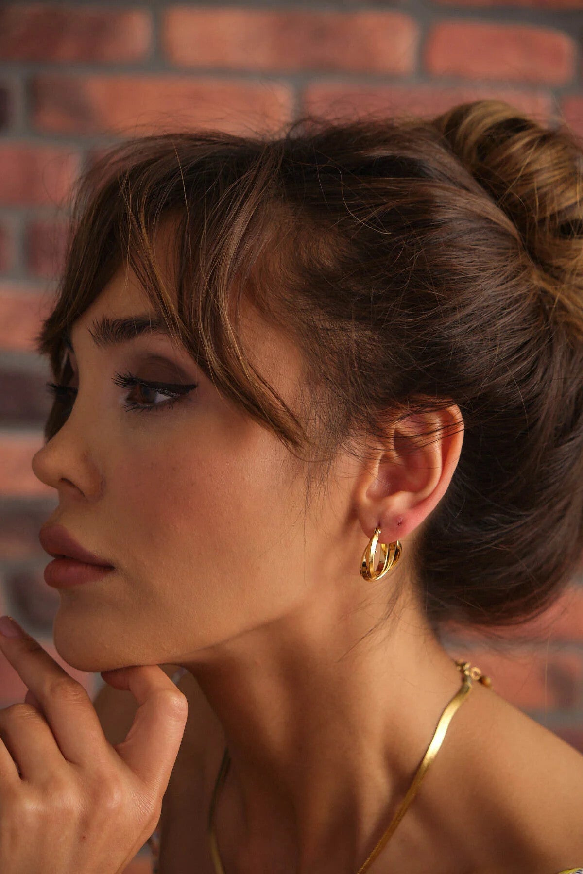 Çelik Halka Küpe Kararmaz Altın Kaplama Üç Halka Küpe 2cm