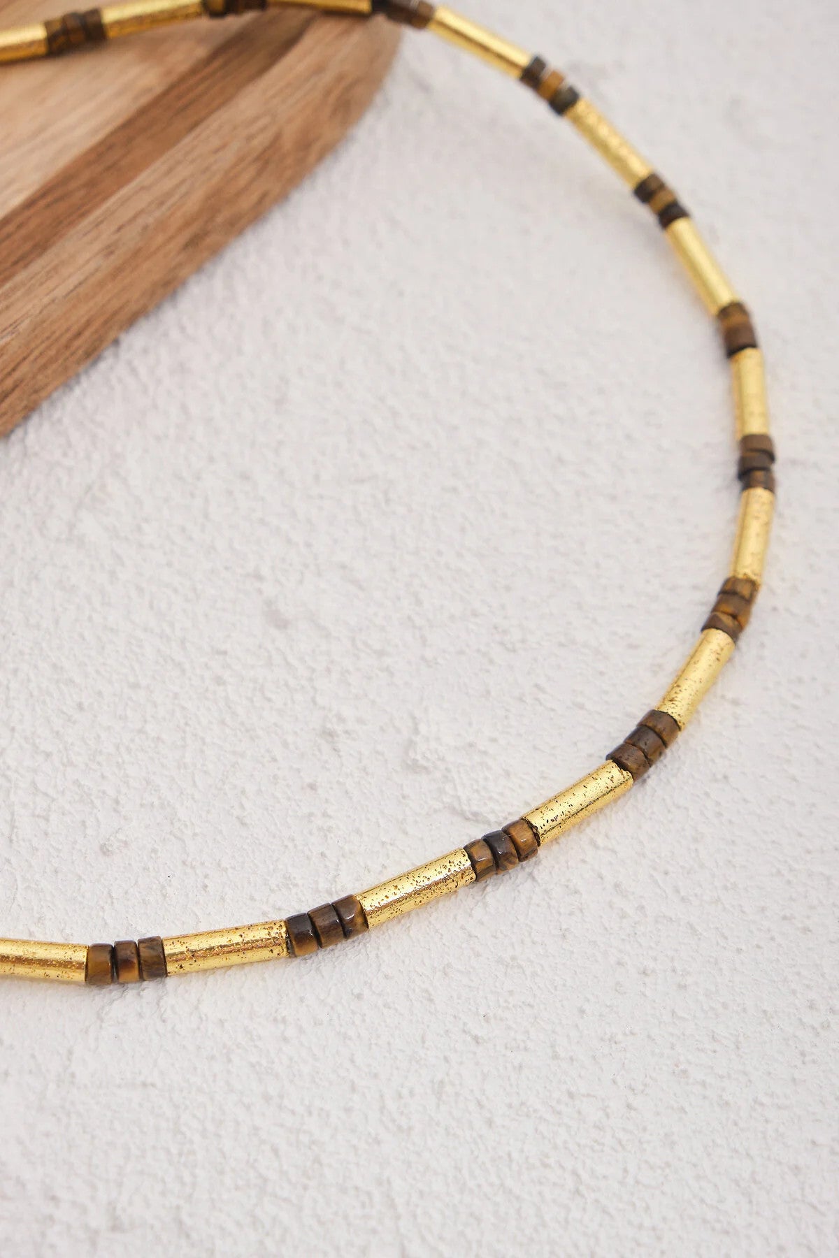 Lav Taşı ve Kaplan Gözü Doğal Taş Kolye 40cm+5cm El İşi Özel Yapım Gerçek Doğal Taş