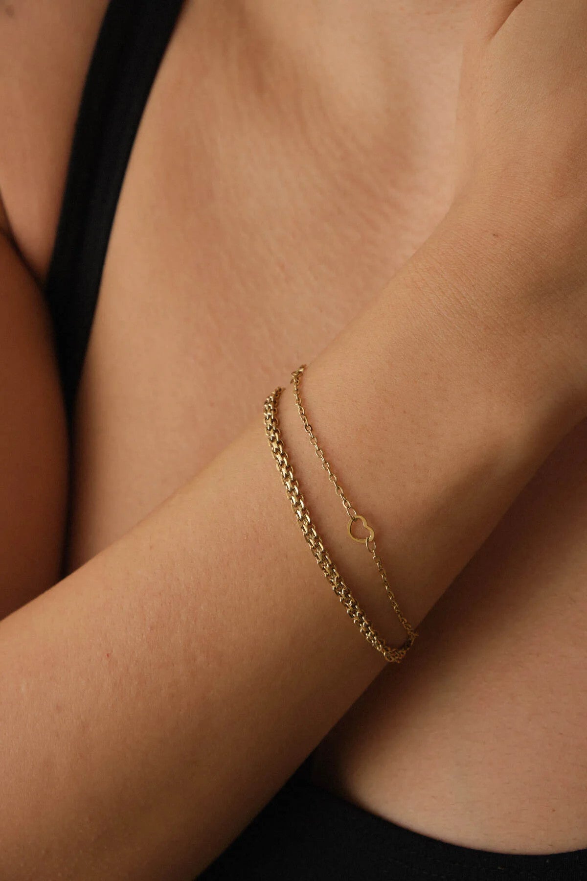 Çelik 2'li Kombin Örme ve Kalpli Zincir Bileklik Kararmaz 17+4cm & 21cm