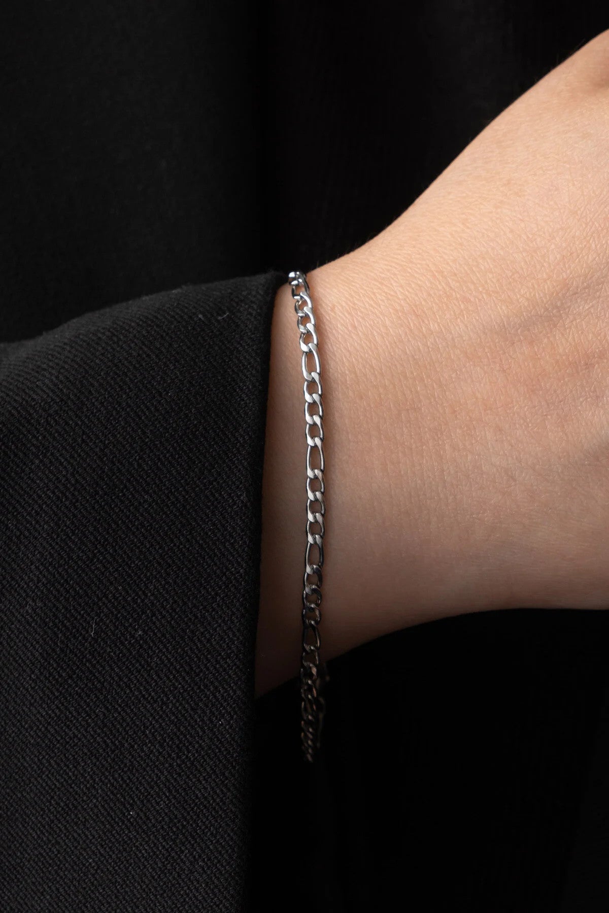 Çelik Ince Figaro Zincir Bileklik 3mm Kararmaz Unisex 17cm+4cm&21cm