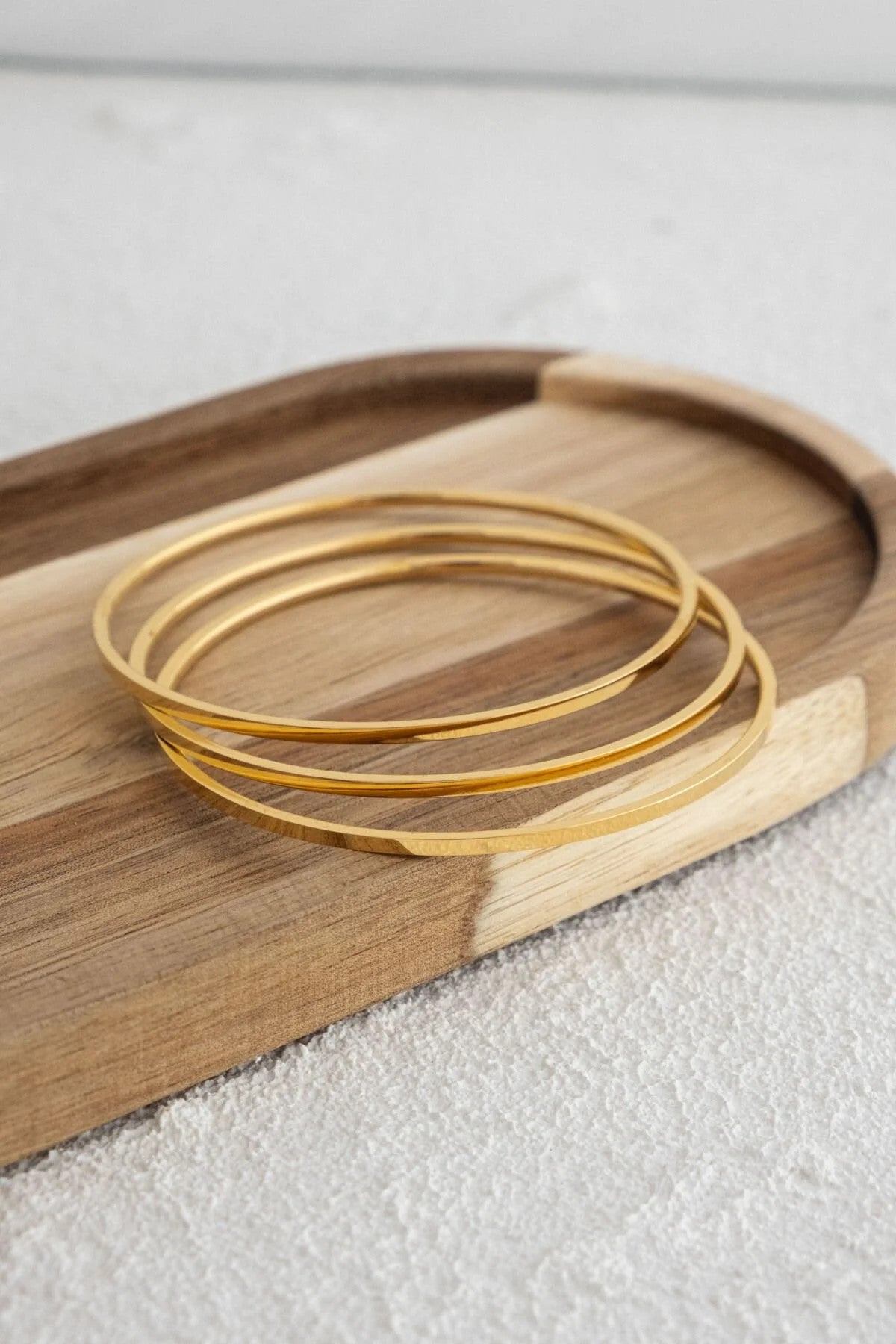 Çelik Ajda Bilezik İnce Kibrit Çöpü Kararmaz Altın 3'lü Set Çap 6.6cm