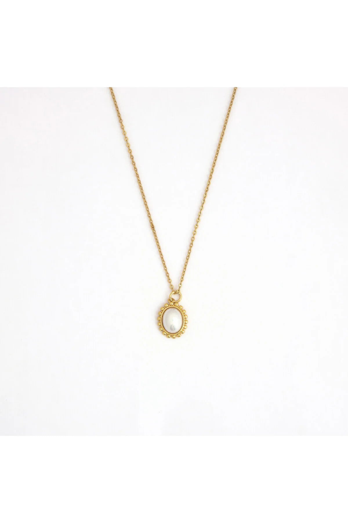 Çelik İnci Taş Kolye Kararmaz Minimal Zarif İnci Kolye