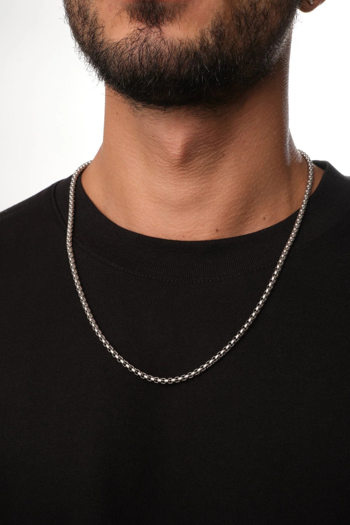 Çelik Top Erkek Kolye 3mm Yuvarlak Kararmaz Zincir