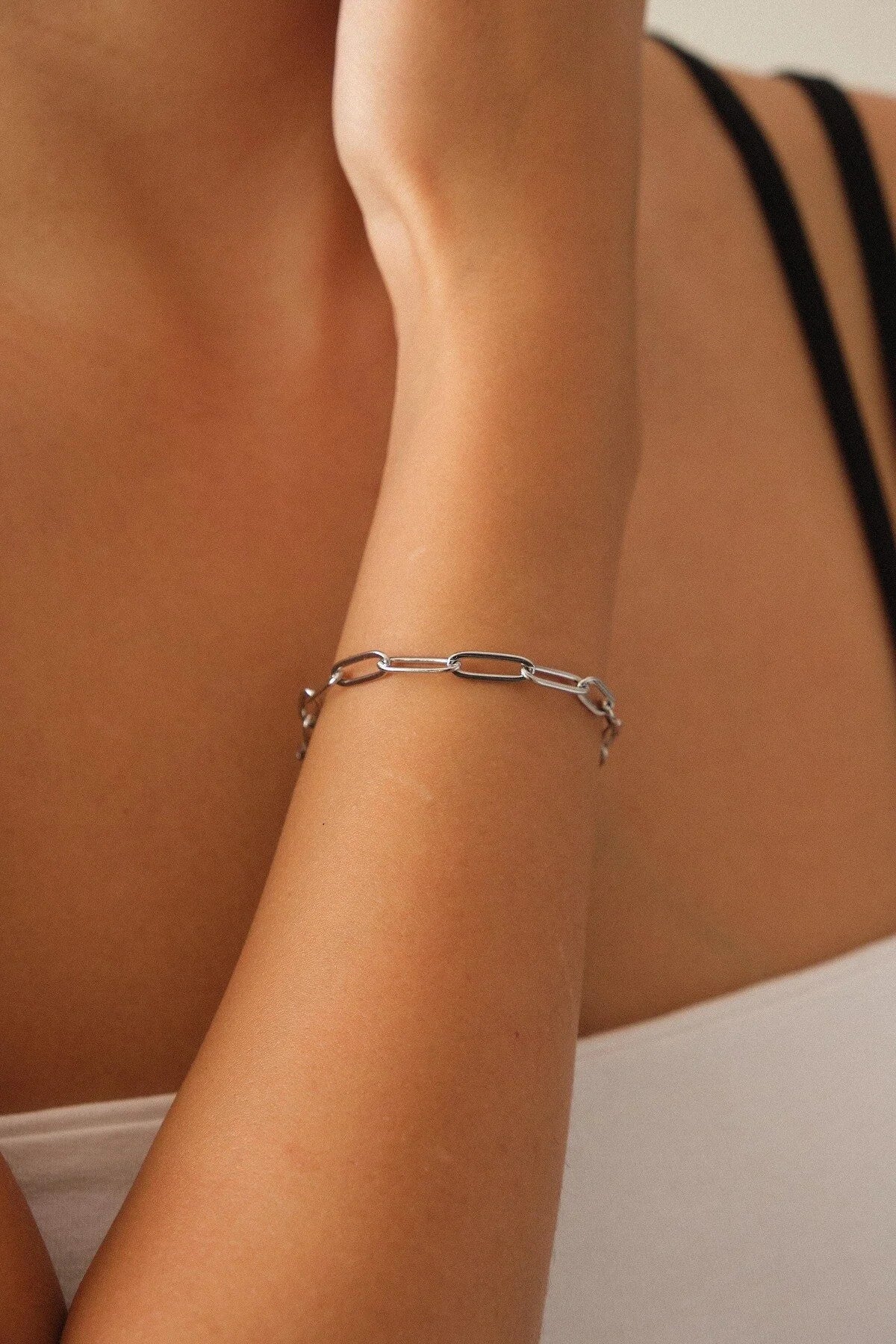 Çelik Ataç Zincir Bileklik Oval Halka 4mm 17cm+4cm&21cm Günlük Kullanıma Uygun Kablo Zincir Bileklik