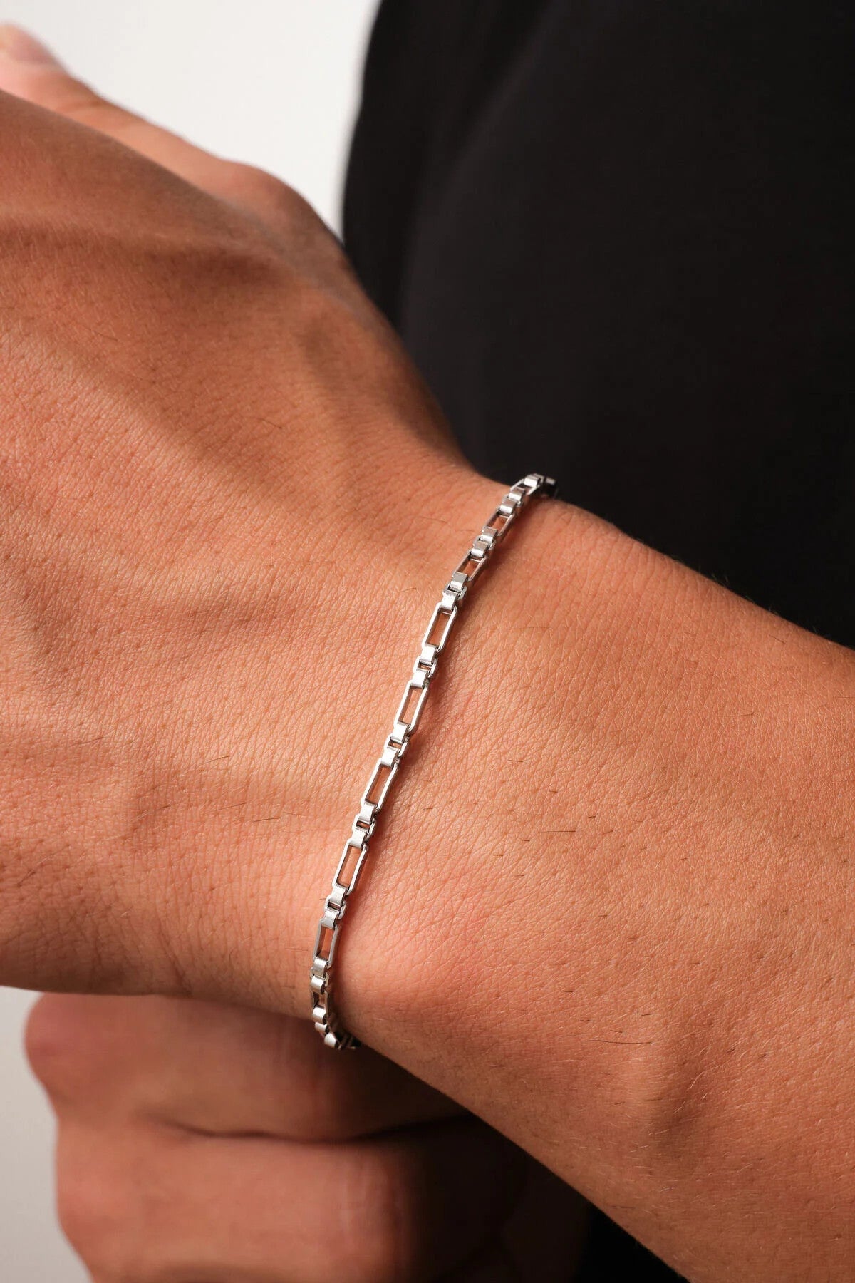 Çelik Dikdörtgen Kare Erkek Bileklik 2mm Kararmaz 20cm