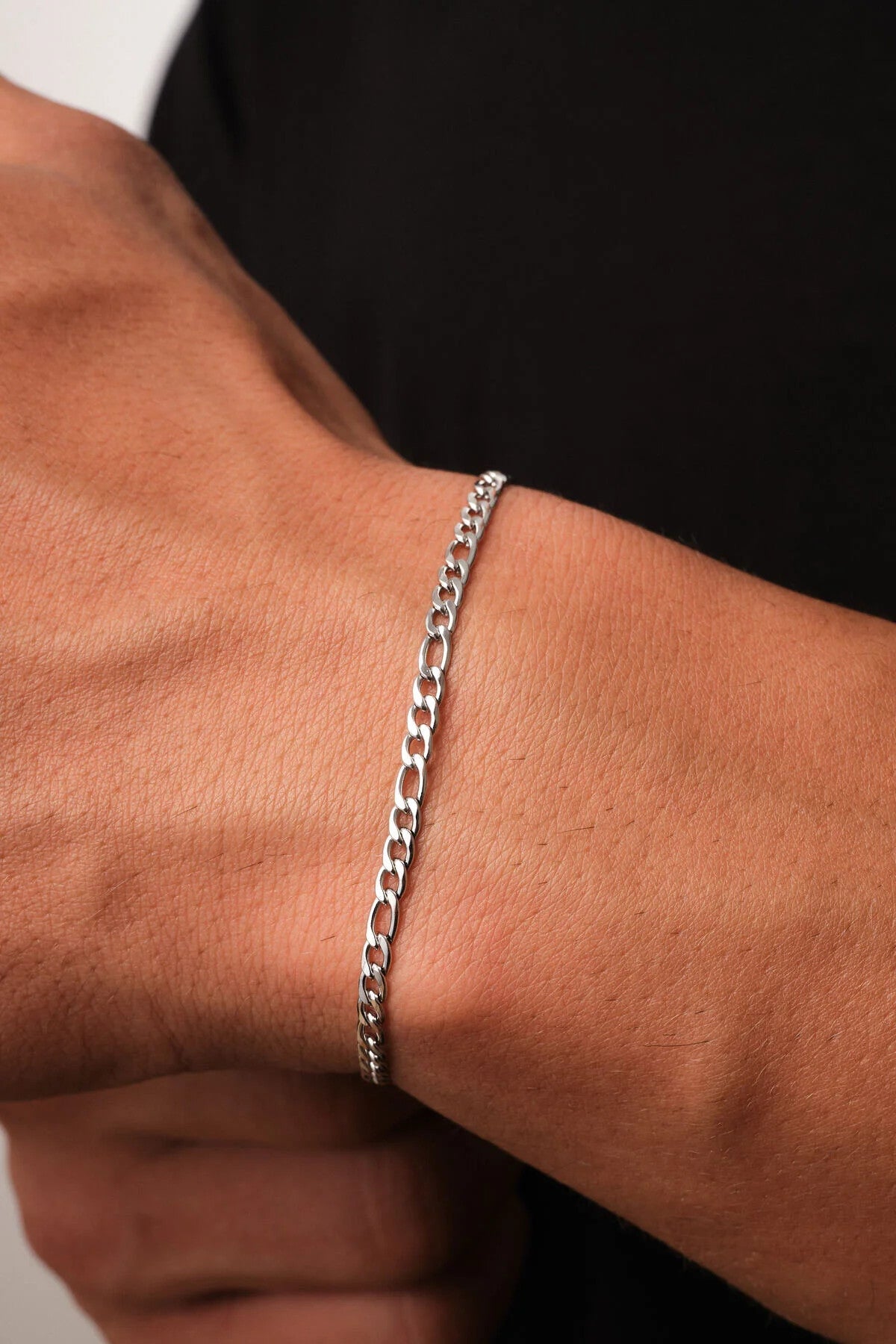 Çelik Figaro Zincir Erkek Bileklik 3mm Kararmaz 20cm