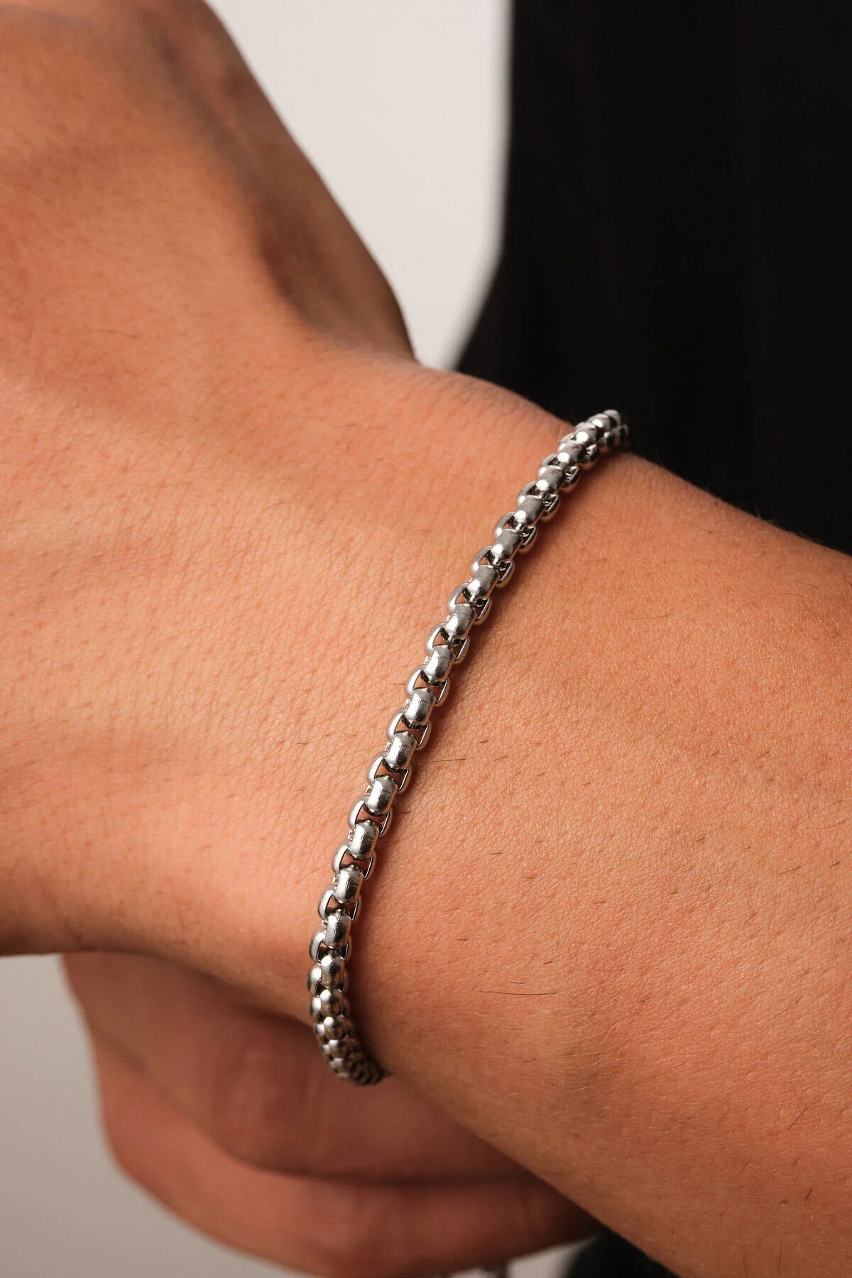 Çelik Top Erkek Bileklik 3mm Yuvarlak Kararmaz Zincir 20cm