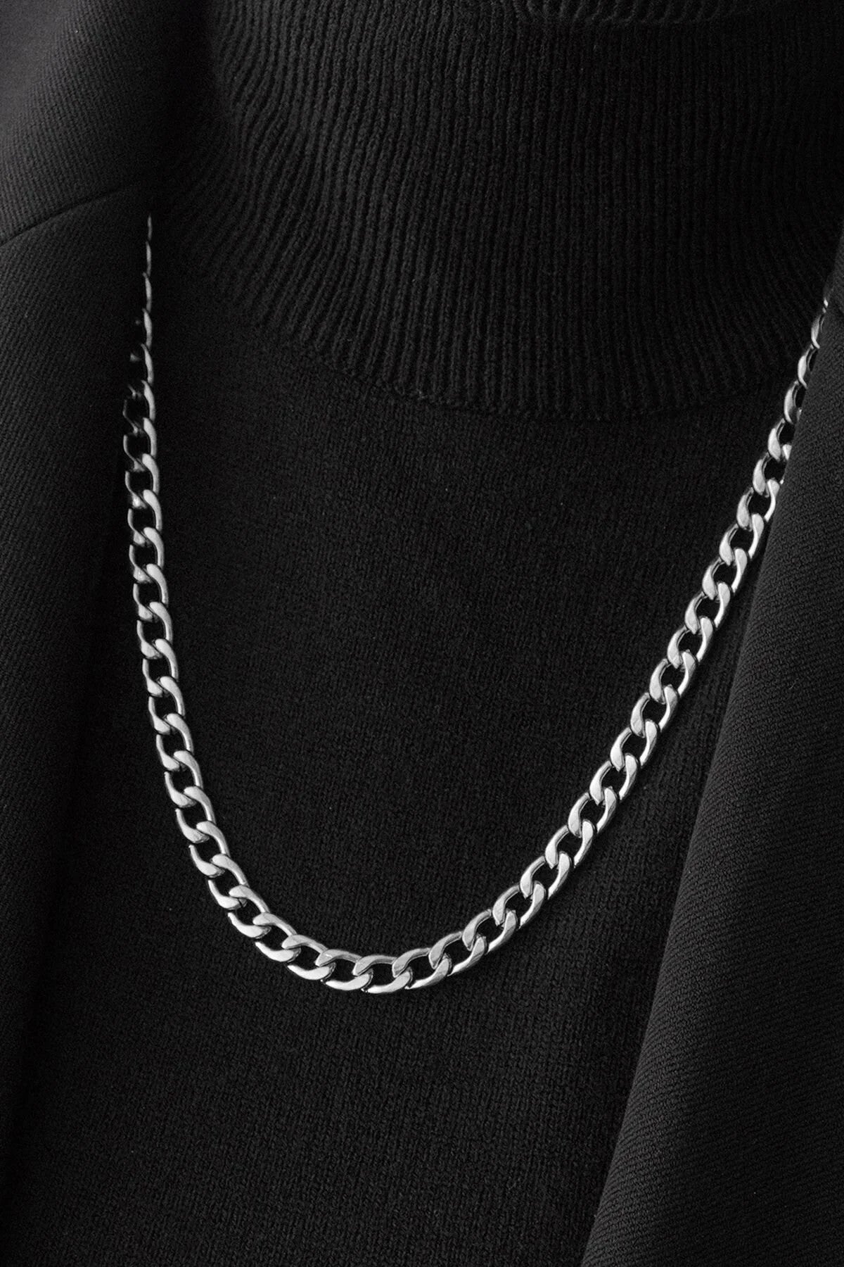 Çelik Gurmet Zincir Kolye Kararmaz 6mm Kalın Gurmet Kolye Unisex Ayarlanabilir Boy