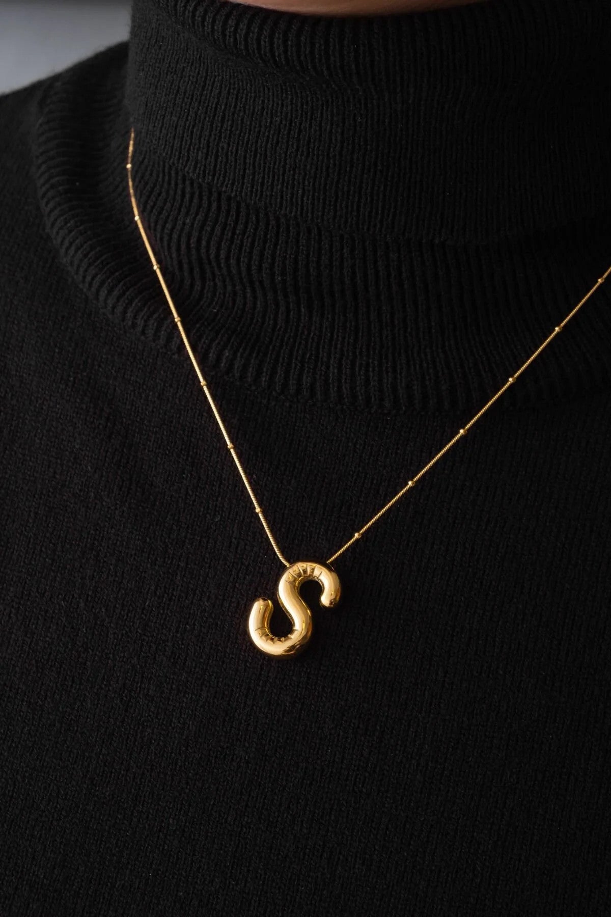 Çelik Harfli "S" Bubble Balon Kolye Balık Sırtı Toplu Zincir S Harfi 45cm