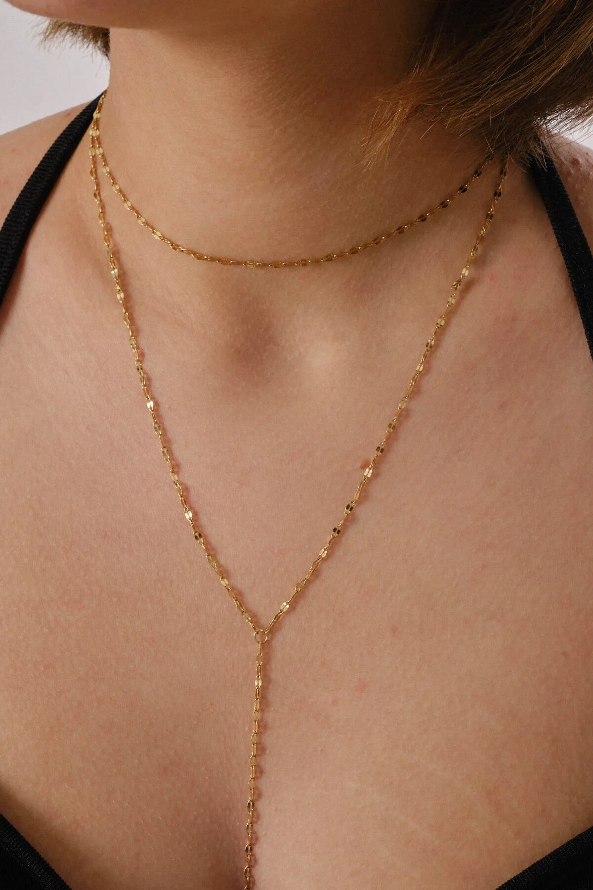 Çelik Dudak Y Kolye Aynalı Zincir Choker Dekolte Kolye 1mm Zarif Minimal