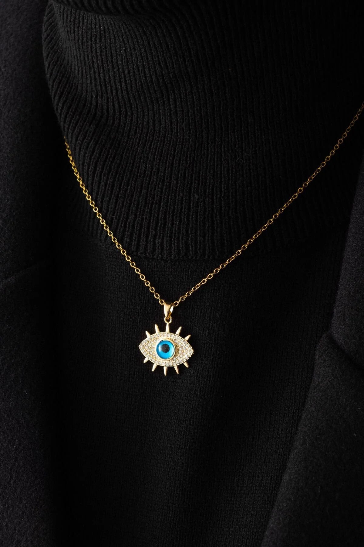 Çelik Taşlı Mavi Göz Kolye Kararmaz