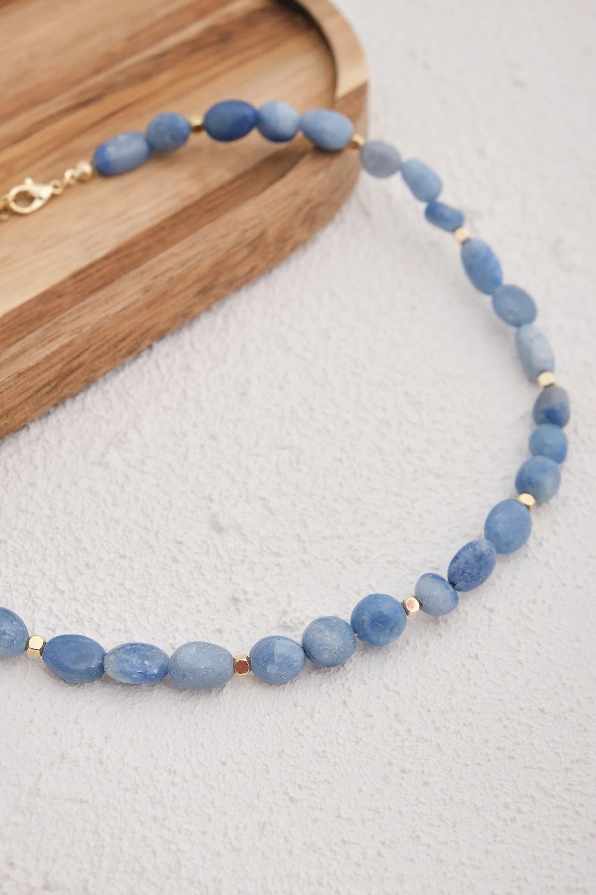 Akik Doğal Taş Kolye 40cm+5cm El İşi Özel Yapım Gerçek Mavi Akik Taşı